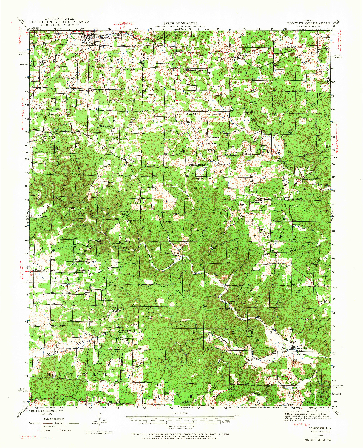 USGS 1:62500-SCALE QUADRANGLE FOR MONTIER, MO 1945