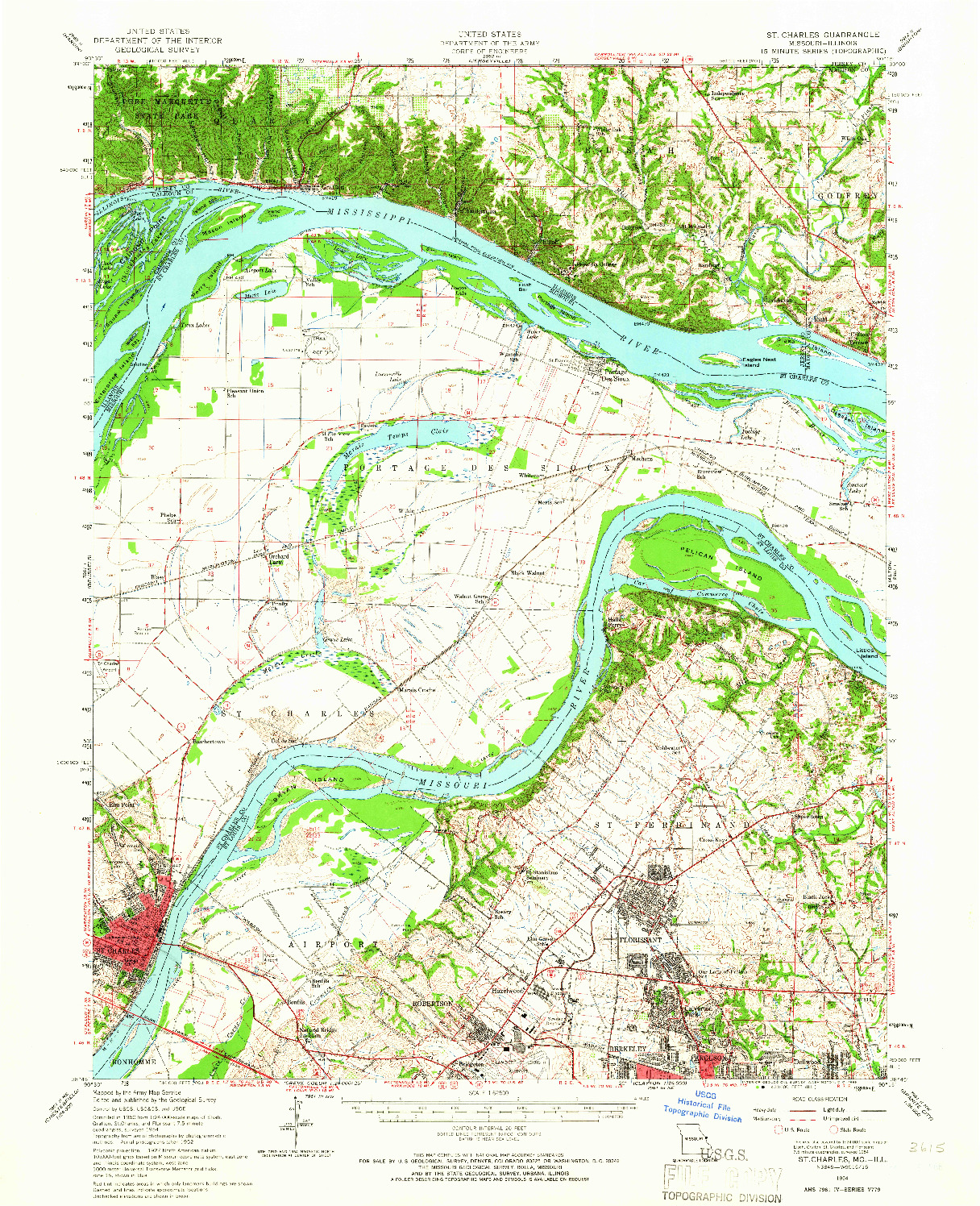 USGS 1:62500-SCALE QUADRANGLE FOR ST. CHARLES, MO 1954