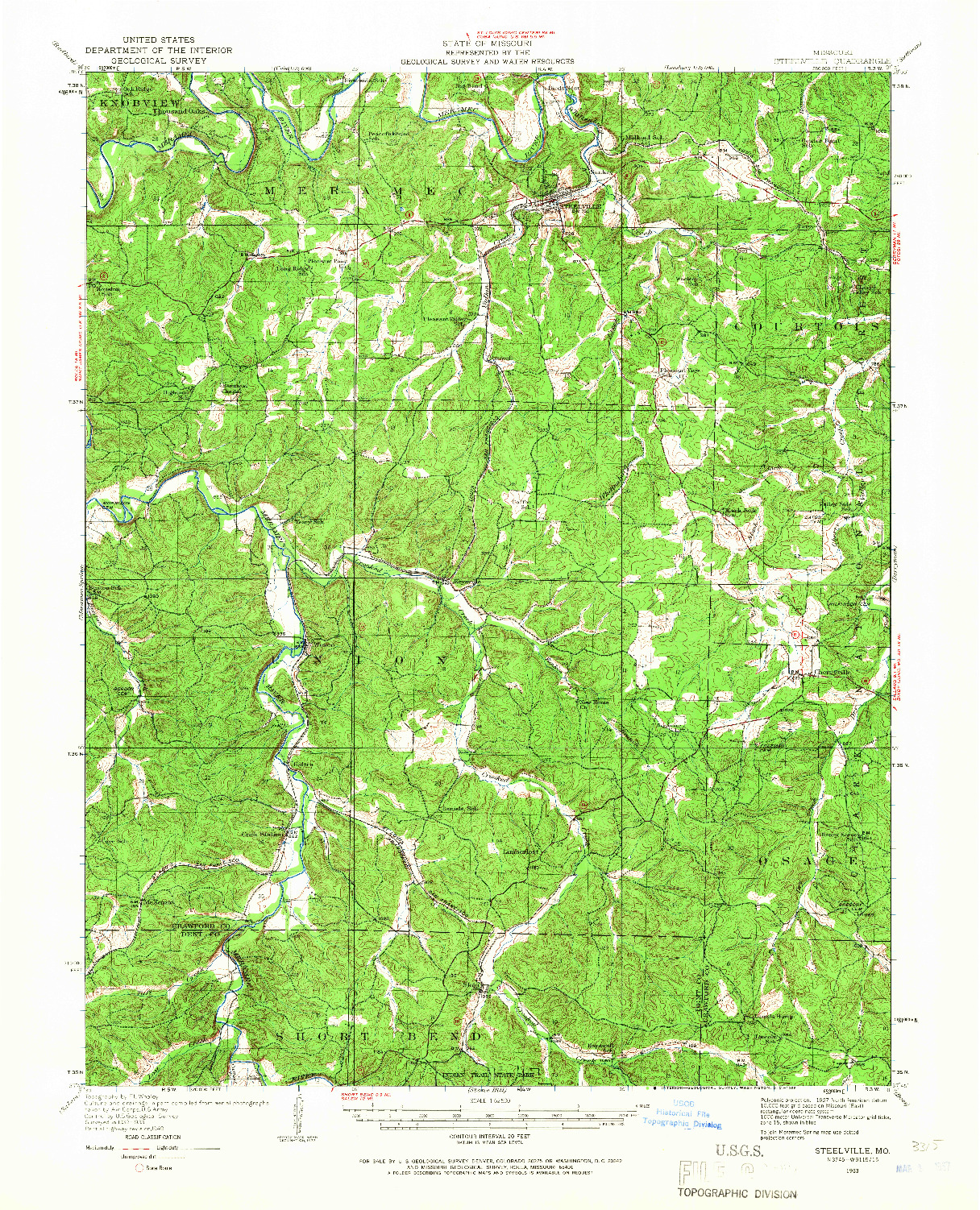 USGS 1:62500-SCALE QUADRANGLE FOR STEELVILLE, MO 1933
