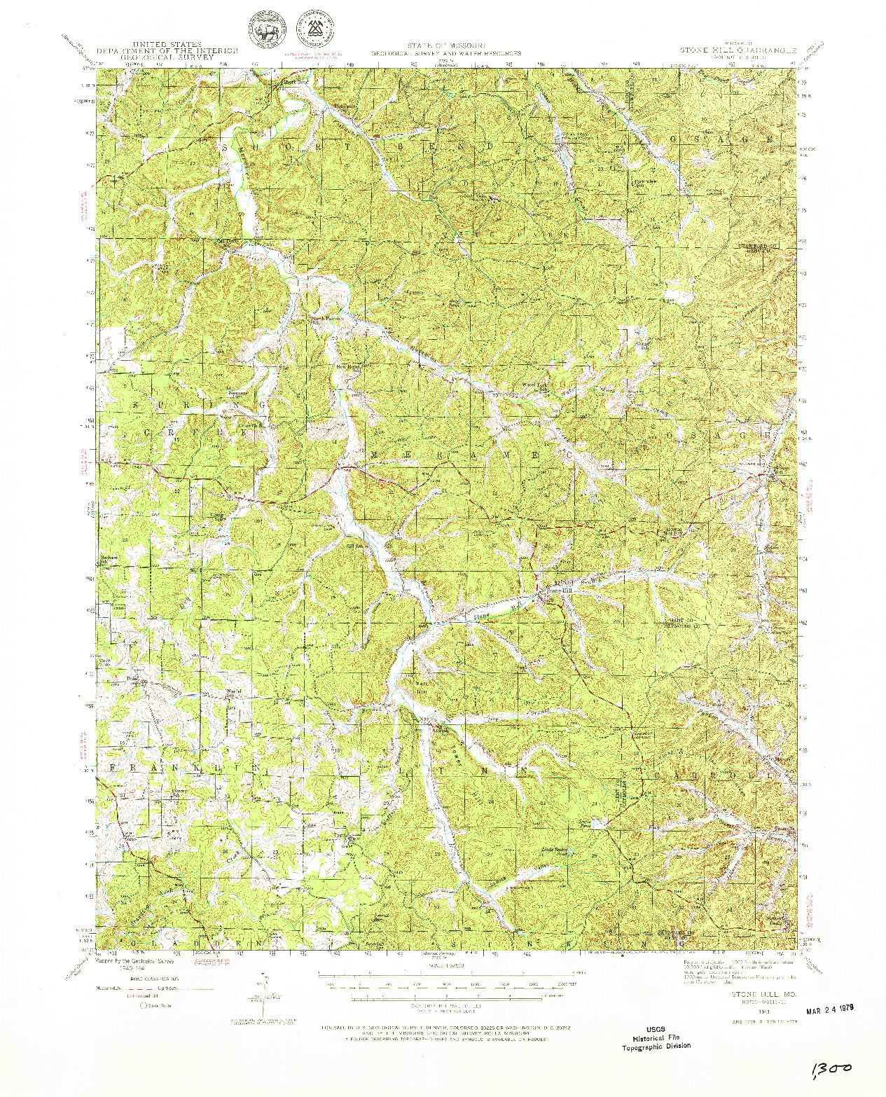 USGS 1:62500-SCALE QUADRANGLE FOR STONE HILL, MO 1941