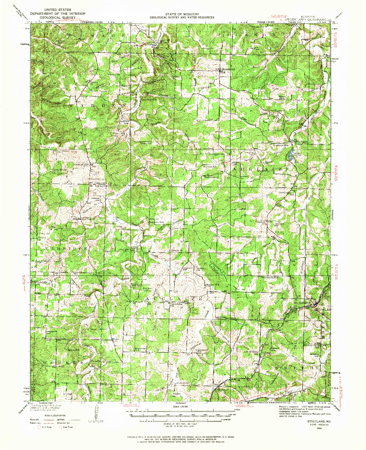 USGS 1:62500-SCALE QUADRANGLE FOR STOUTLAND, MO 1933