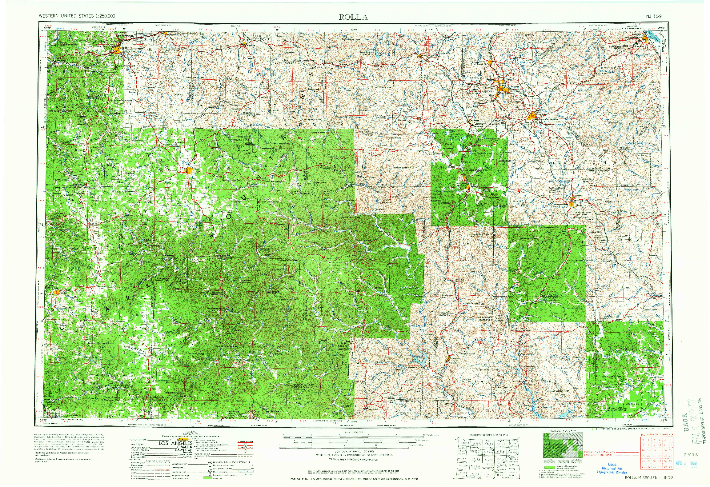 USGS 1:250000-SCALE QUADRANGLE FOR ROLLA, MO 1966