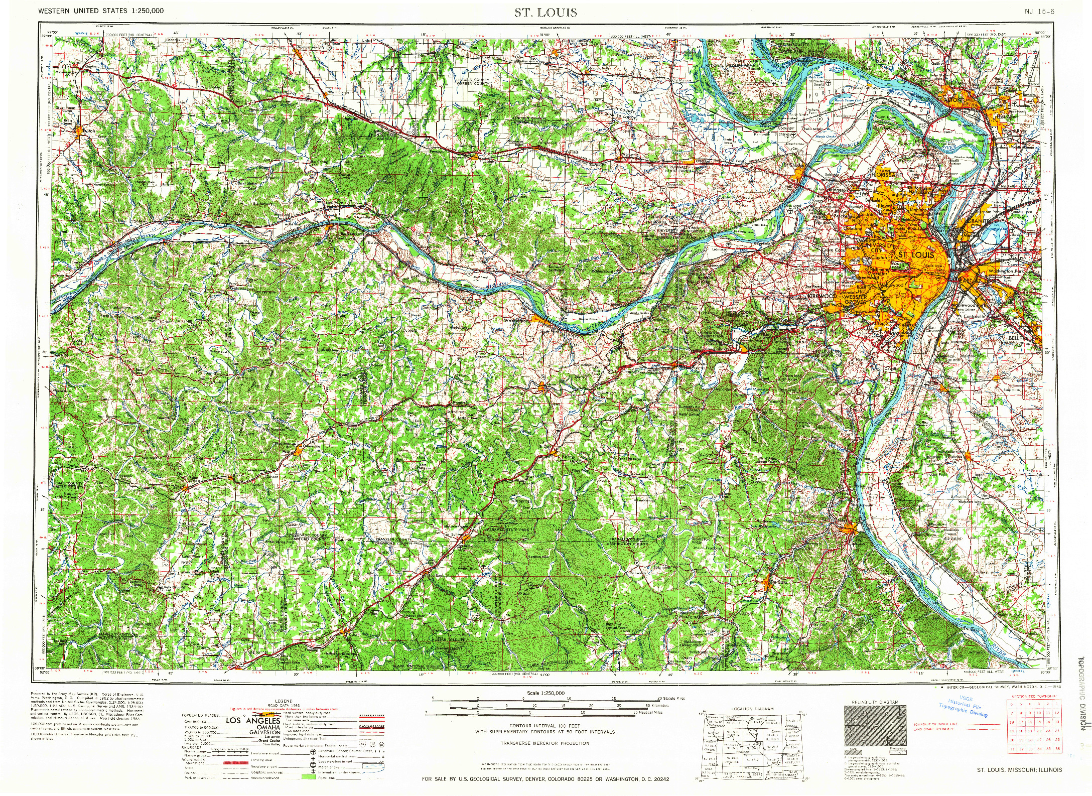 USGS 1:250000-SCALE QUADRANGLE FOR ST. LOUIS, MO 1966