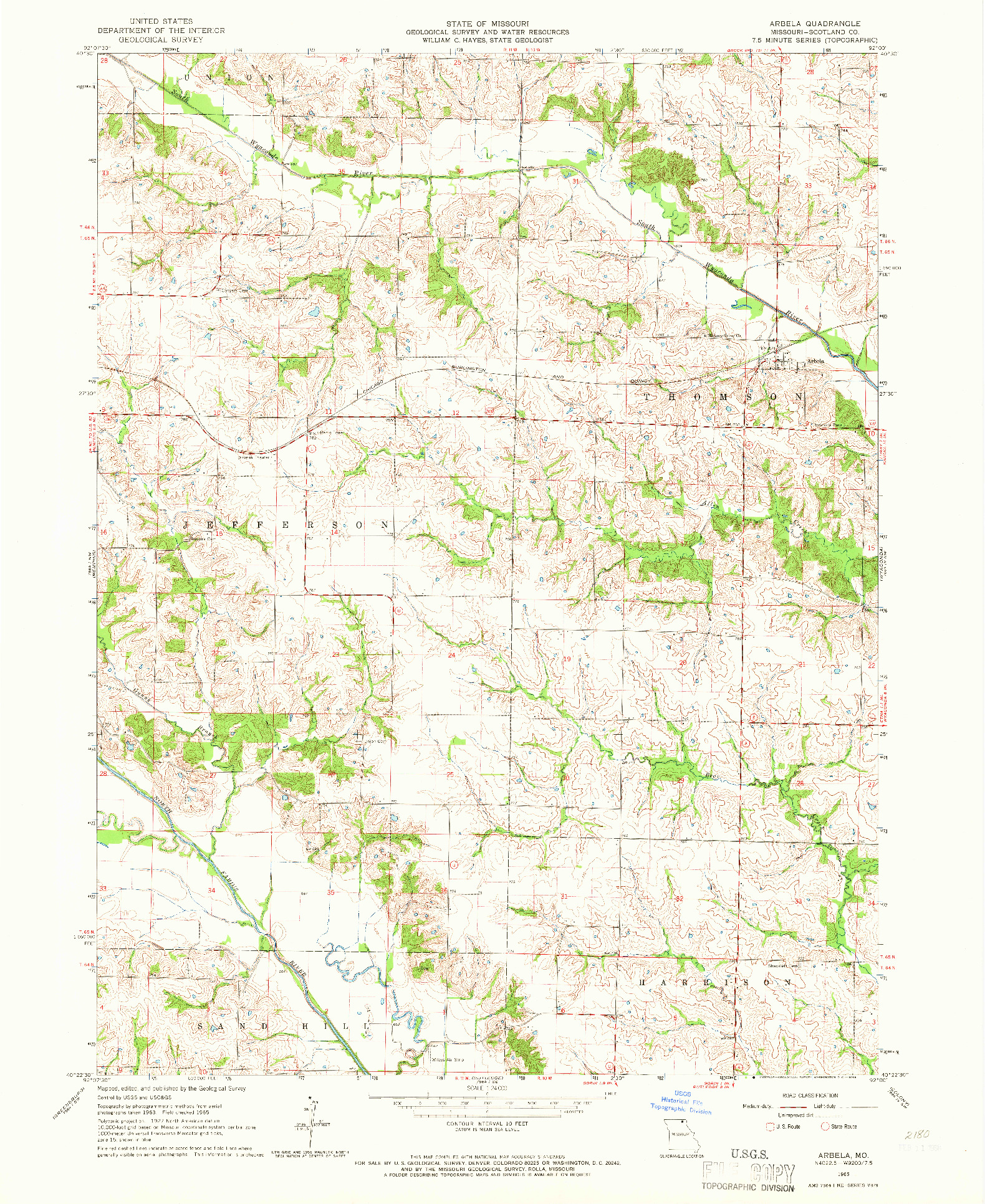 USGS 1:24000-SCALE QUADRANGLE FOR ARBELA, MO 1965