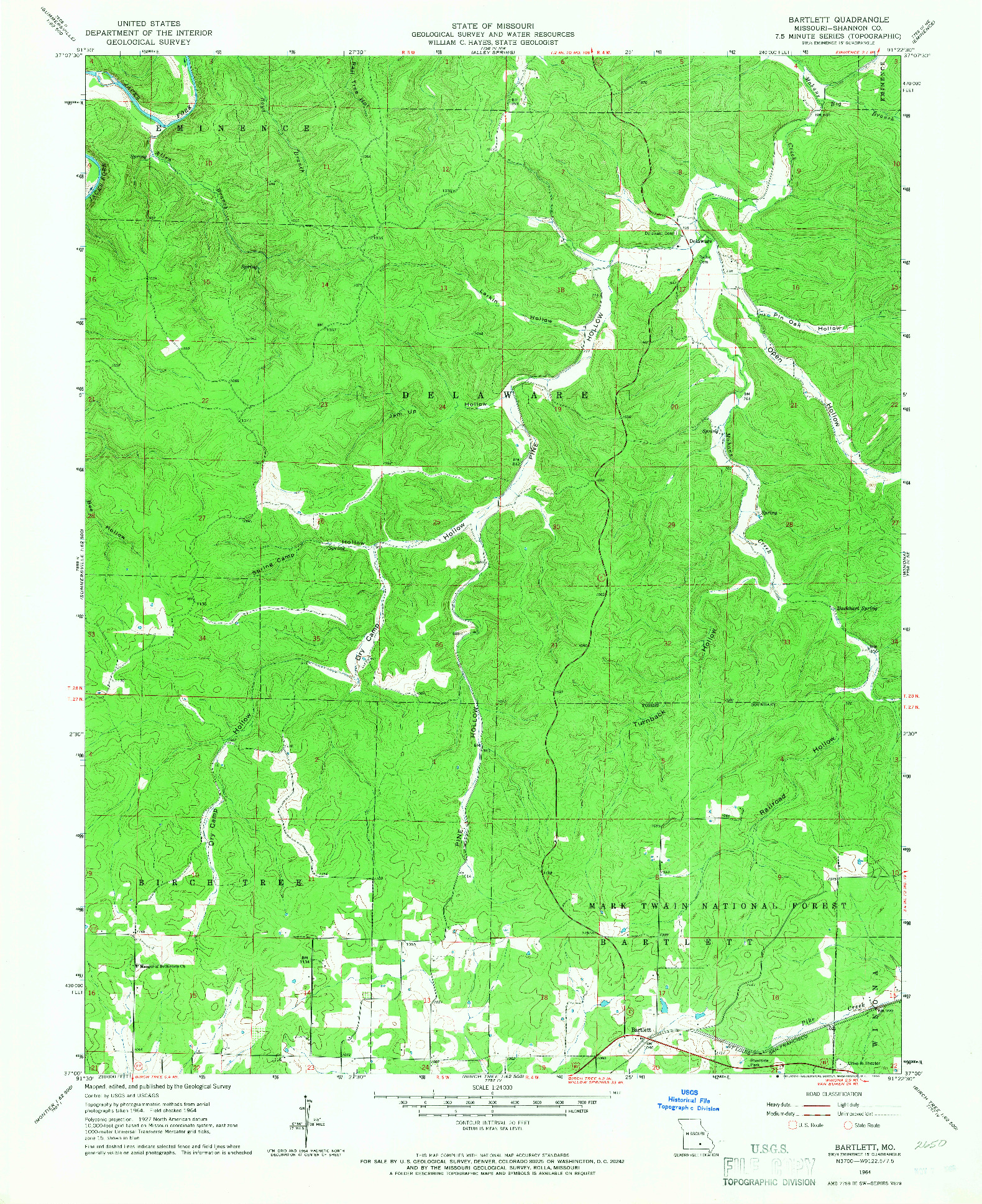 USGS 1:24000-SCALE QUADRANGLE FOR BARTLETT, MO 1964