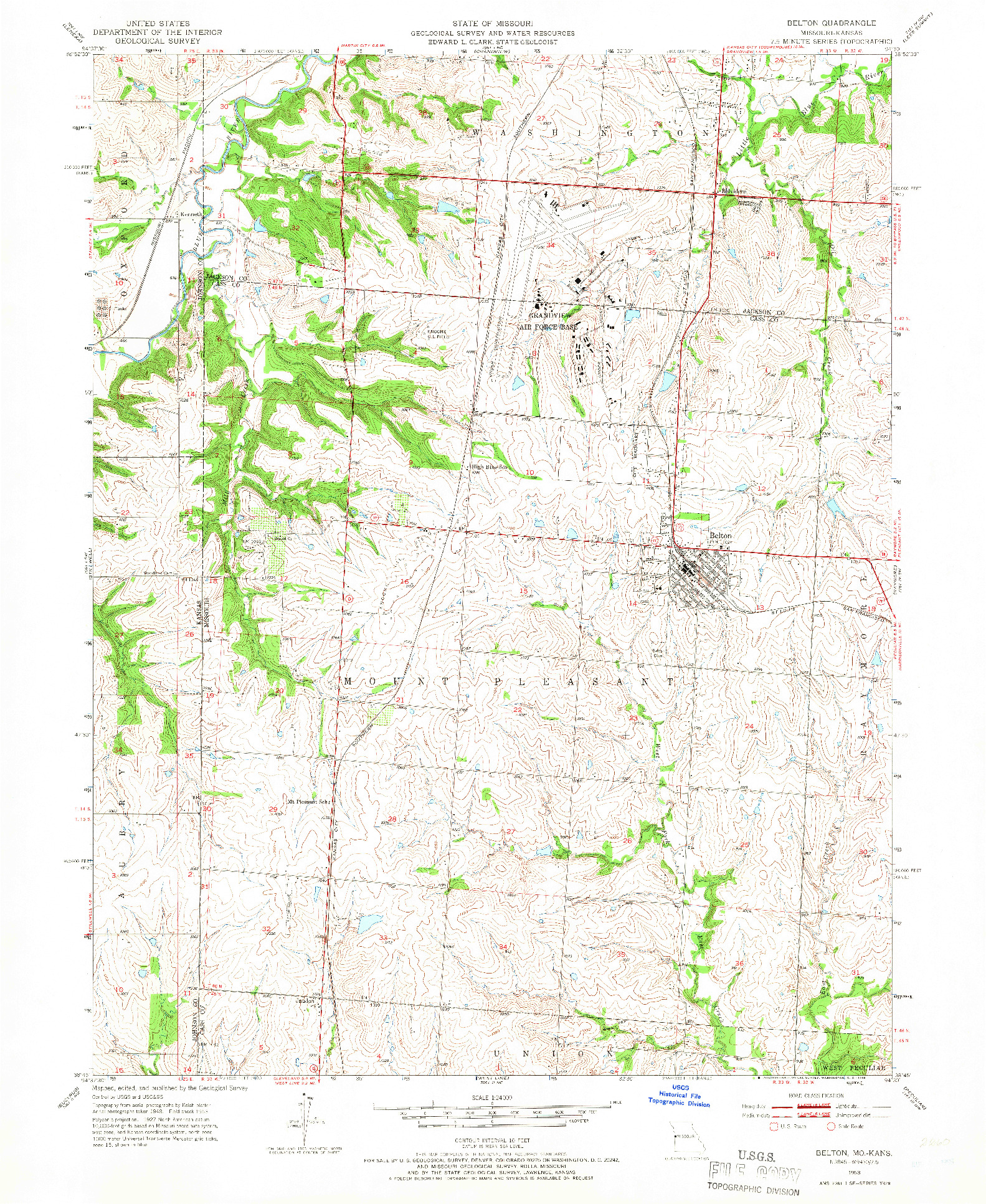 USGS 1:24000-SCALE QUADRANGLE FOR BELTON, MO 1953