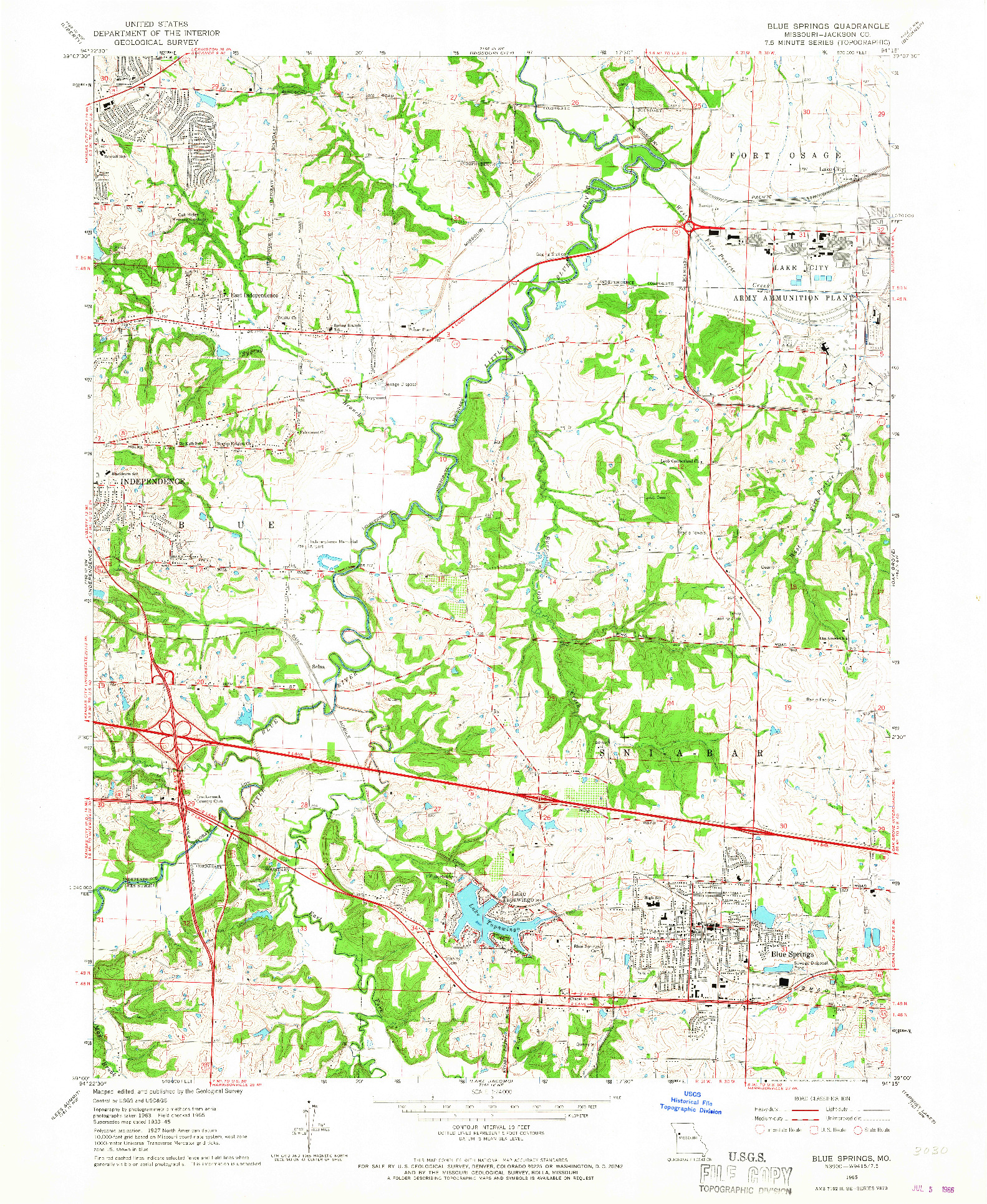 USGS 1:24000-SCALE QUADRANGLE FOR BLUE SPRINGS, MO 1965