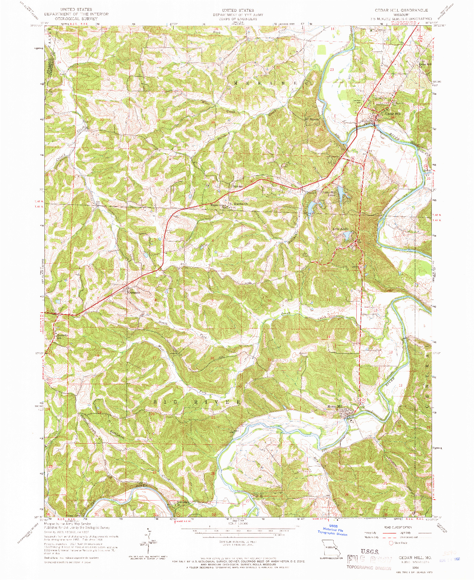 USGS 1:24000-SCALE QUADRANGLE FOR CEDAR HILL, MO 1954