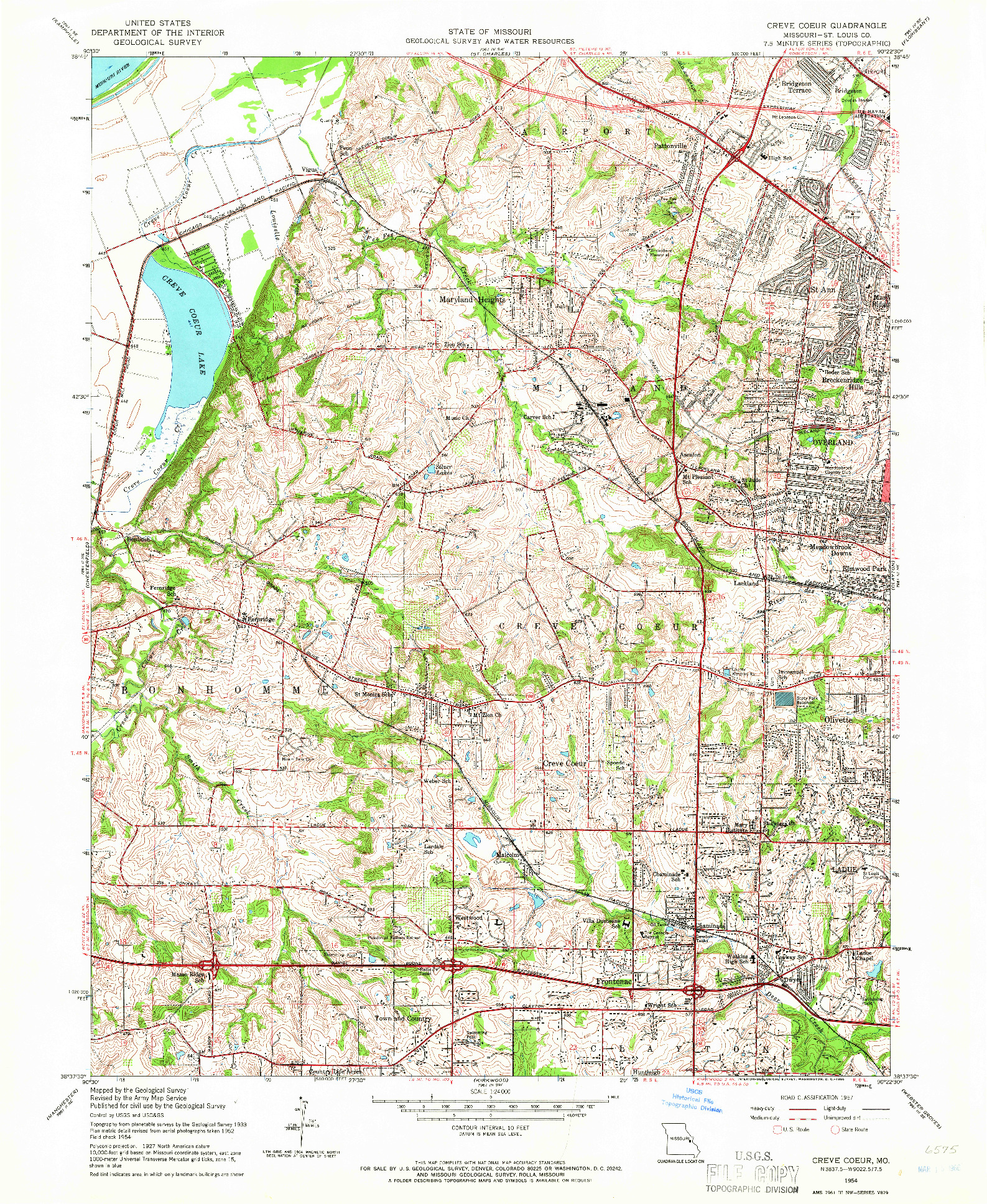 USGS 1:24000-SCALE QUADRANGLE FOR CREVE COEUR, MO 1954