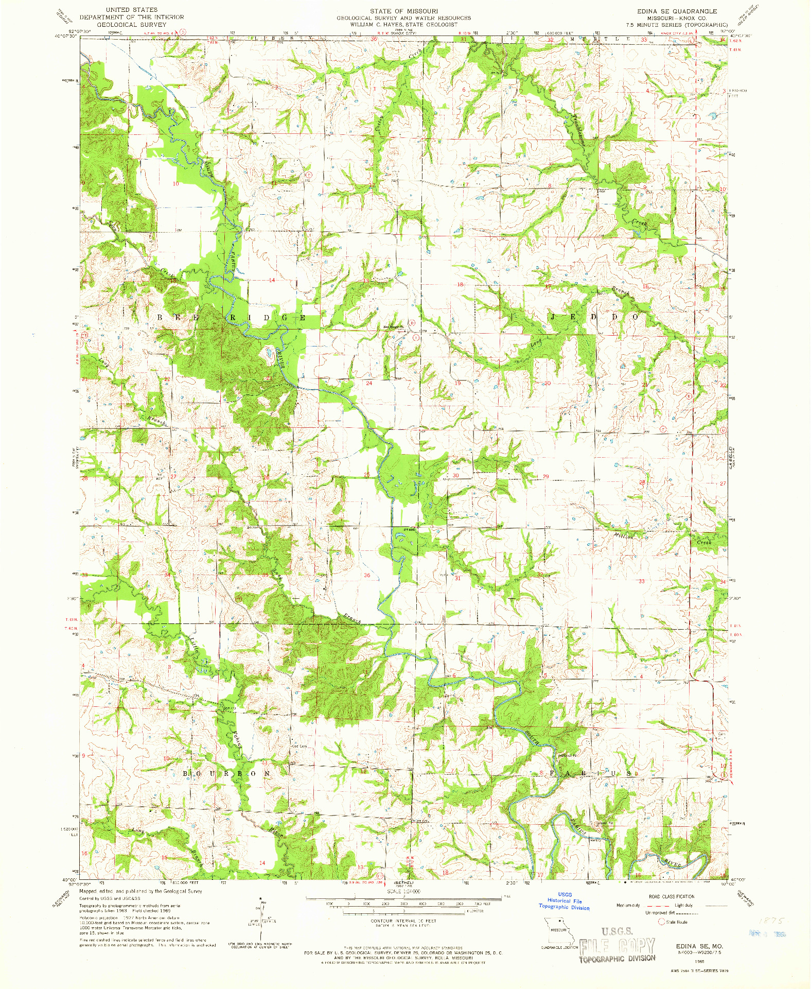 USGS 1:24000-SCALE QUADRANGLE FOR EDINA SE, MO 1965