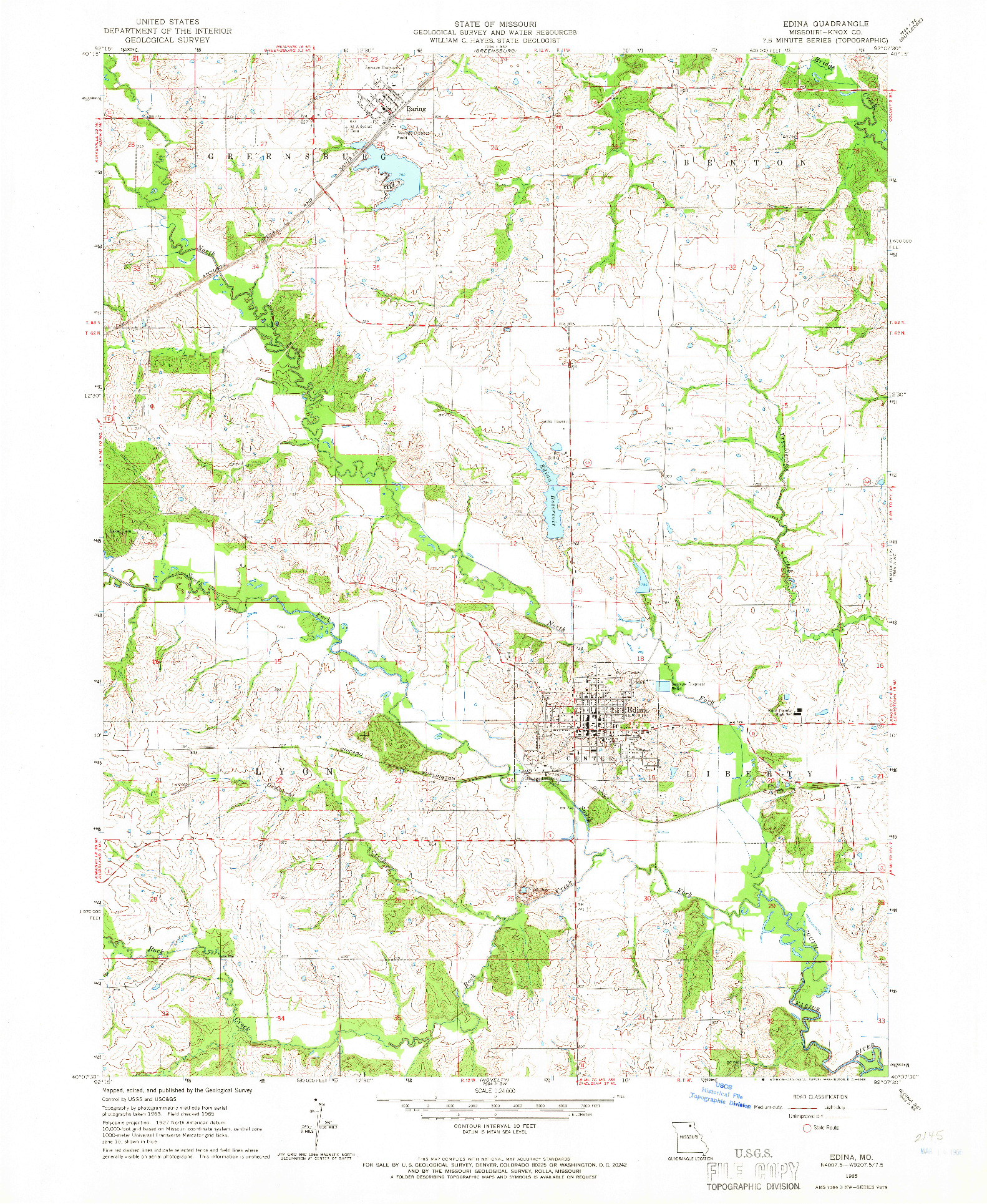 USGS 1:24000-SCALE QUADRANGLE FOR EDINA, MO 1965