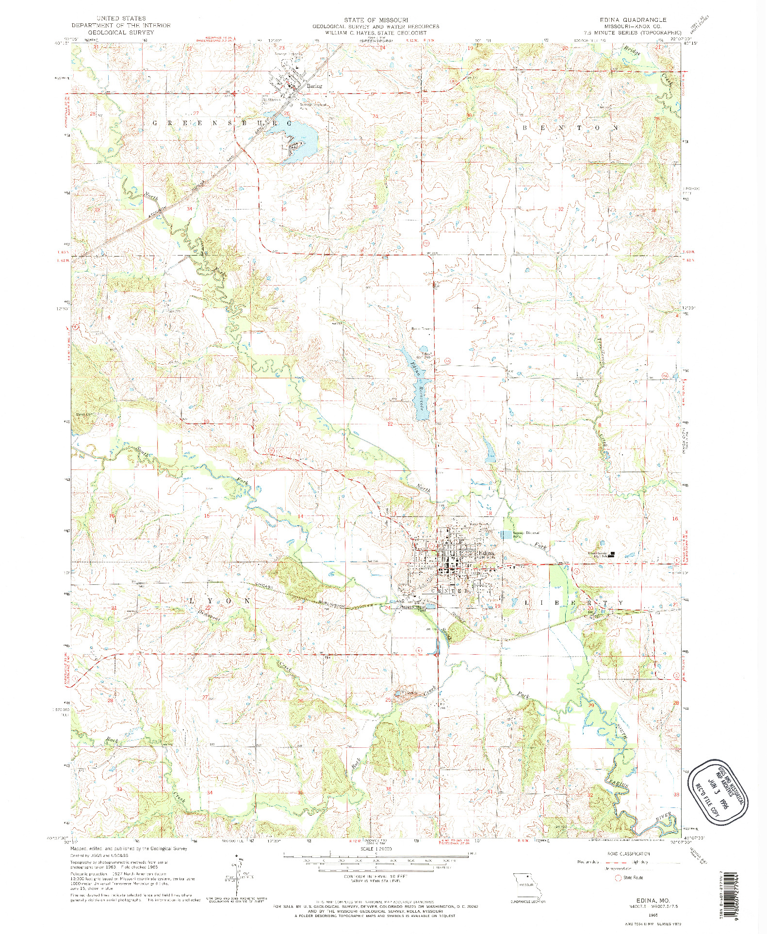 USGS 1:24000-SCALE QUADRANGLE FOR EDINA, MO 1965