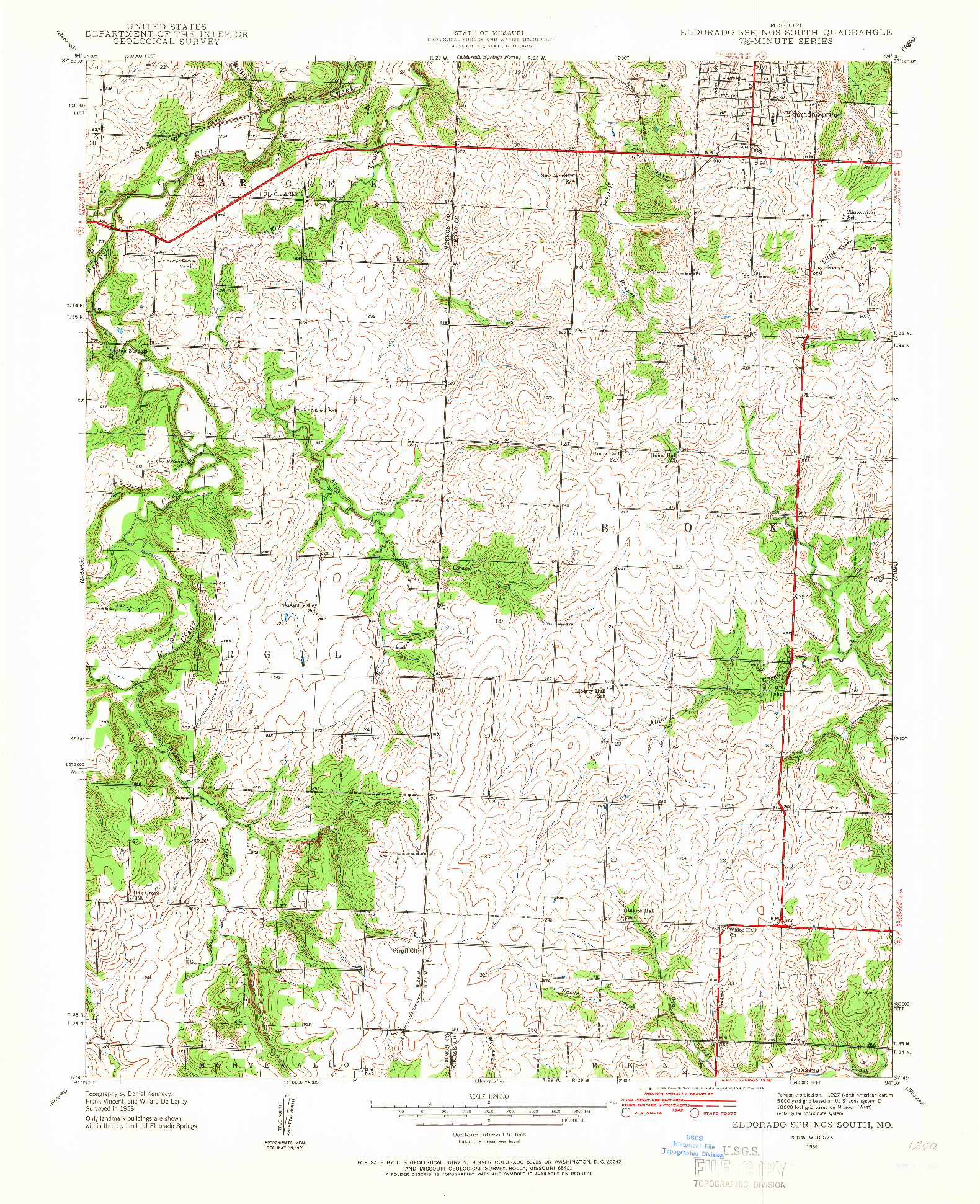 USGS 1:24000-SCALE QUADRANGLE FOR ELDORADO SPRINGS SOUTH, MO 1939