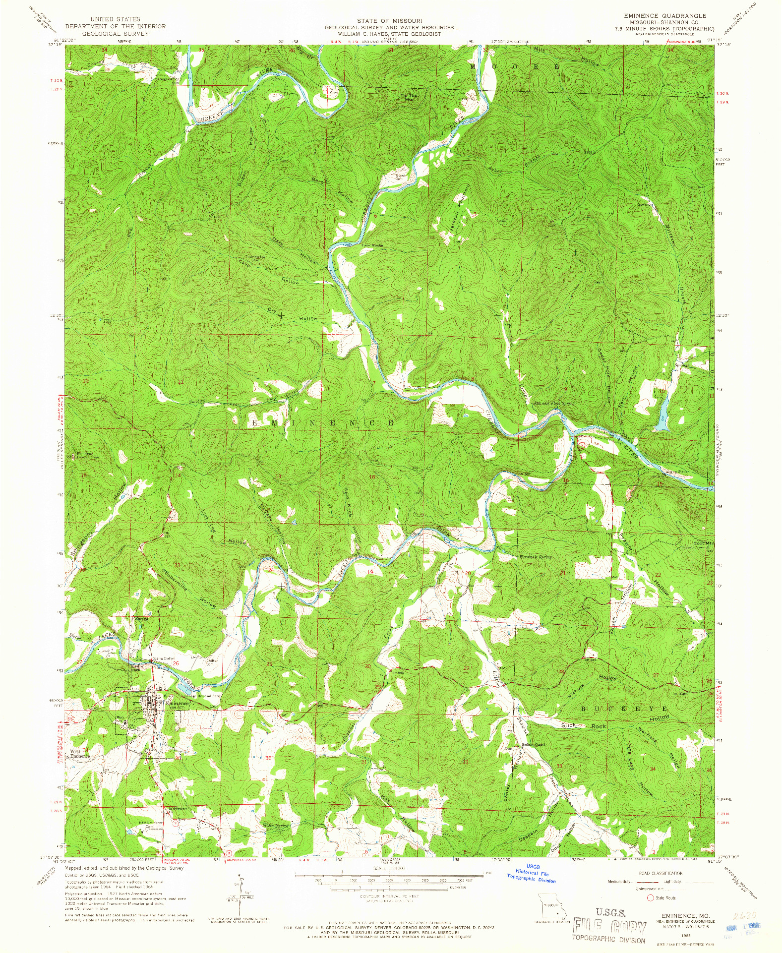 USGS 1:24000-SCALE QUADRANGLE FOR EMINENCE, MO 1965