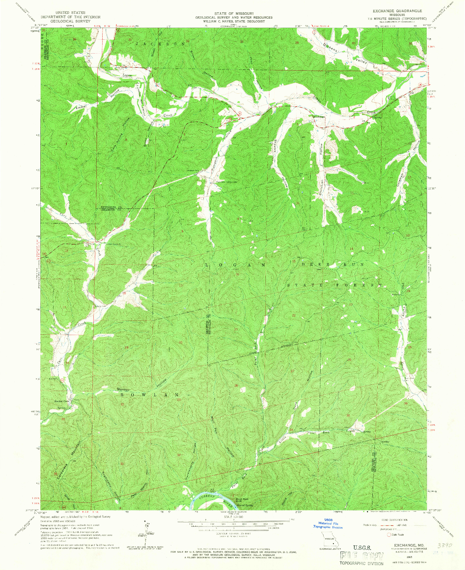 USGS 1:24000-SCALE QUADRANGLE FOR EXCHANGE, MO 1965