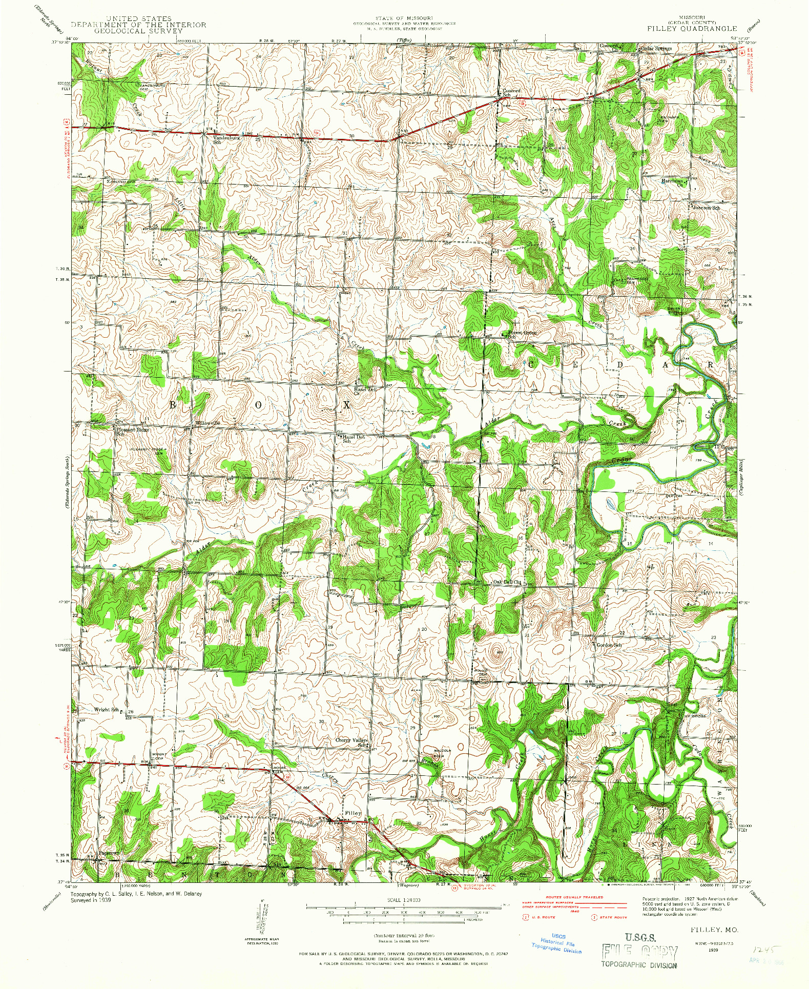 USGS 1:24000-SCALE QUADRANGLE FOR FILLEY, MO 1939