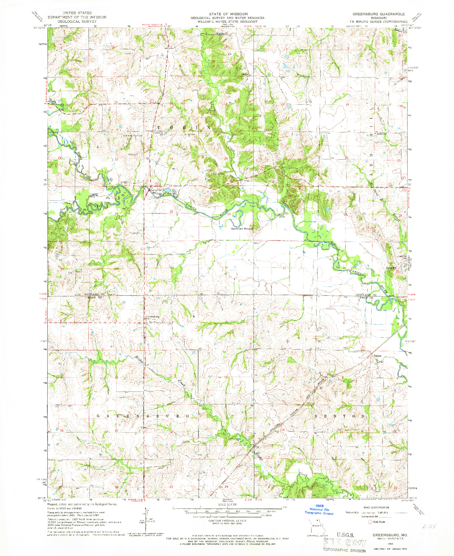 USGS 1:24000-SCALE QUADRANGLE FOR GREENSBURG, MO 1965