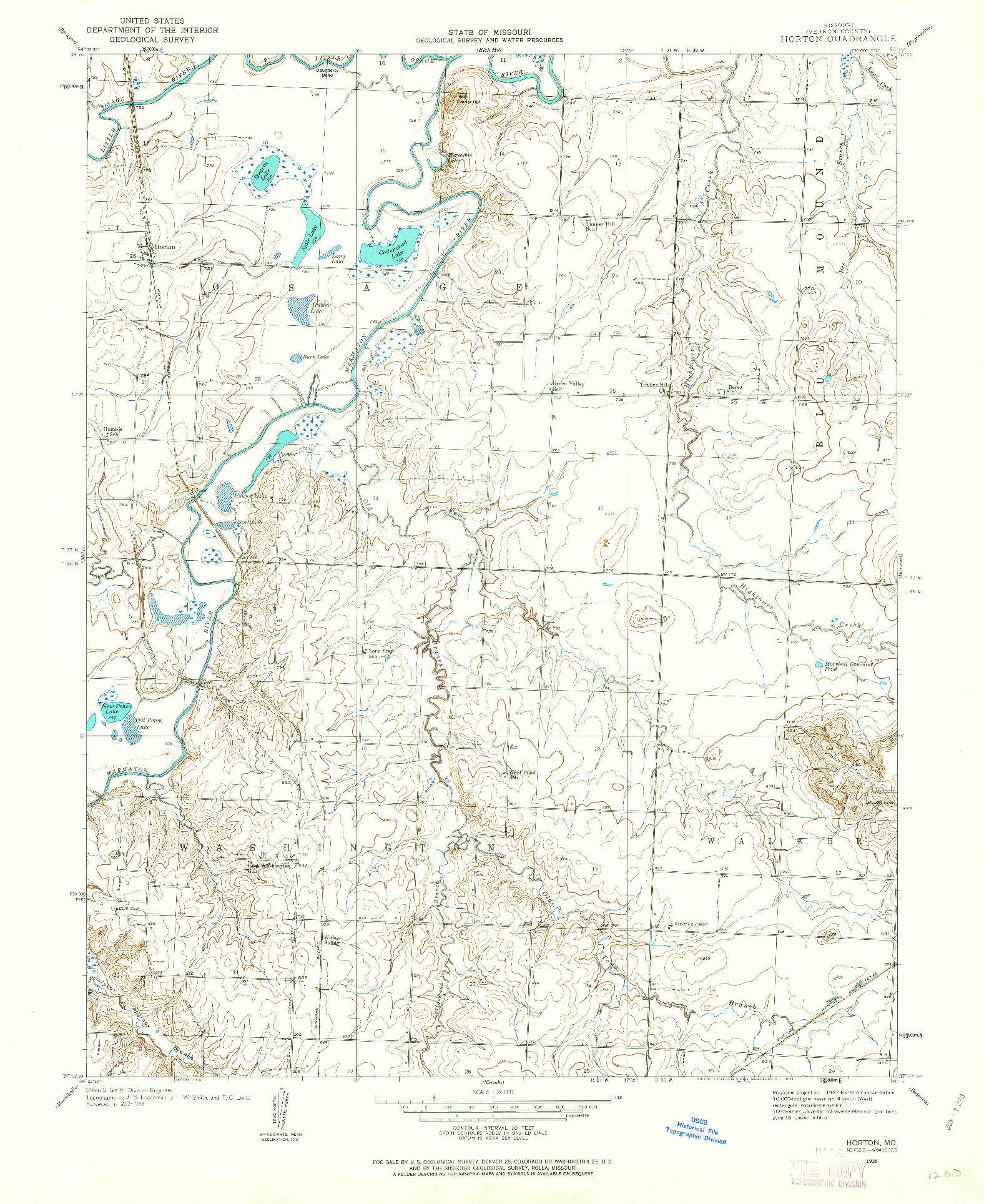 USGS 1:24000-SCALE QUADRANGLE FOR HORTON, MO 1938
