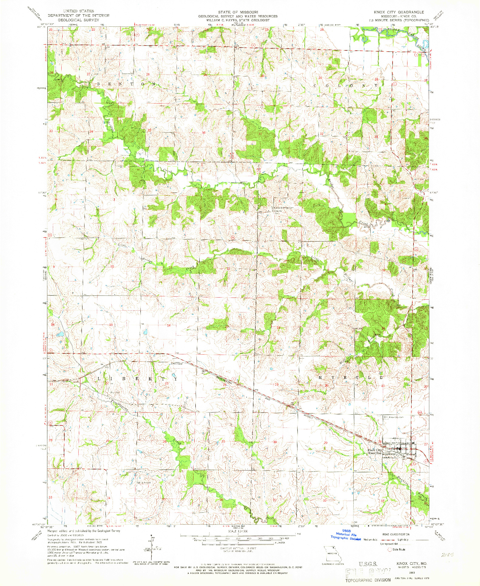 USGS 1:24000-SCALE QUADRANGLE FOR KNOX CITY, MO 1965