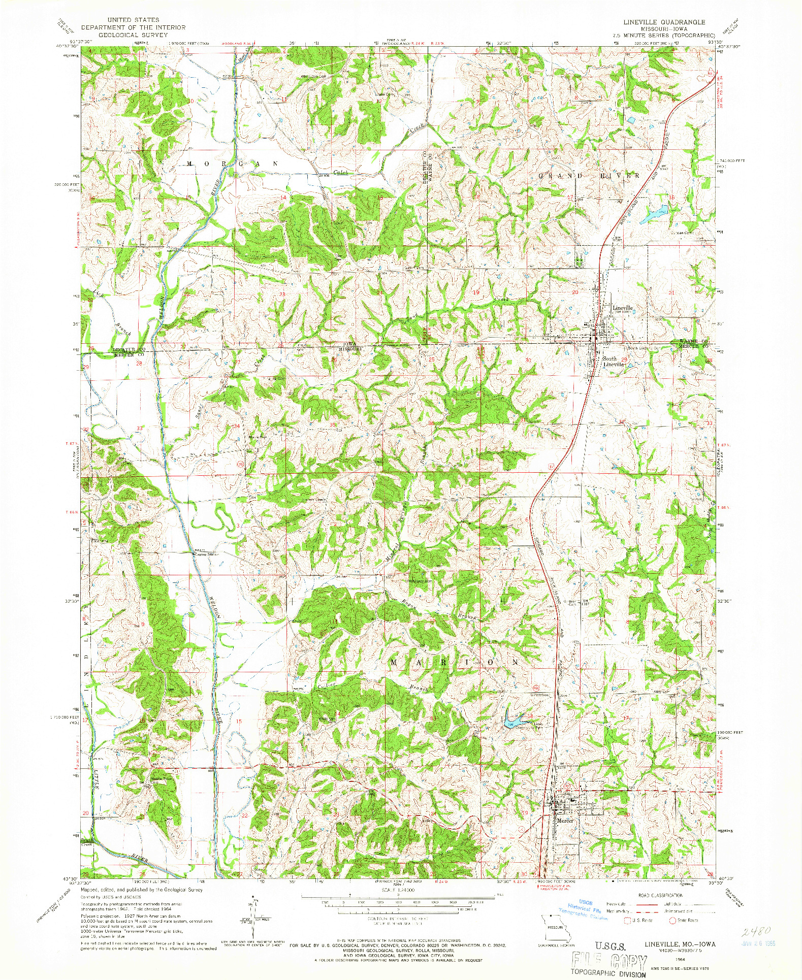 USGS 1:24000-SCALE QUADRANGLE FOR LINEVILLE, MO 1964