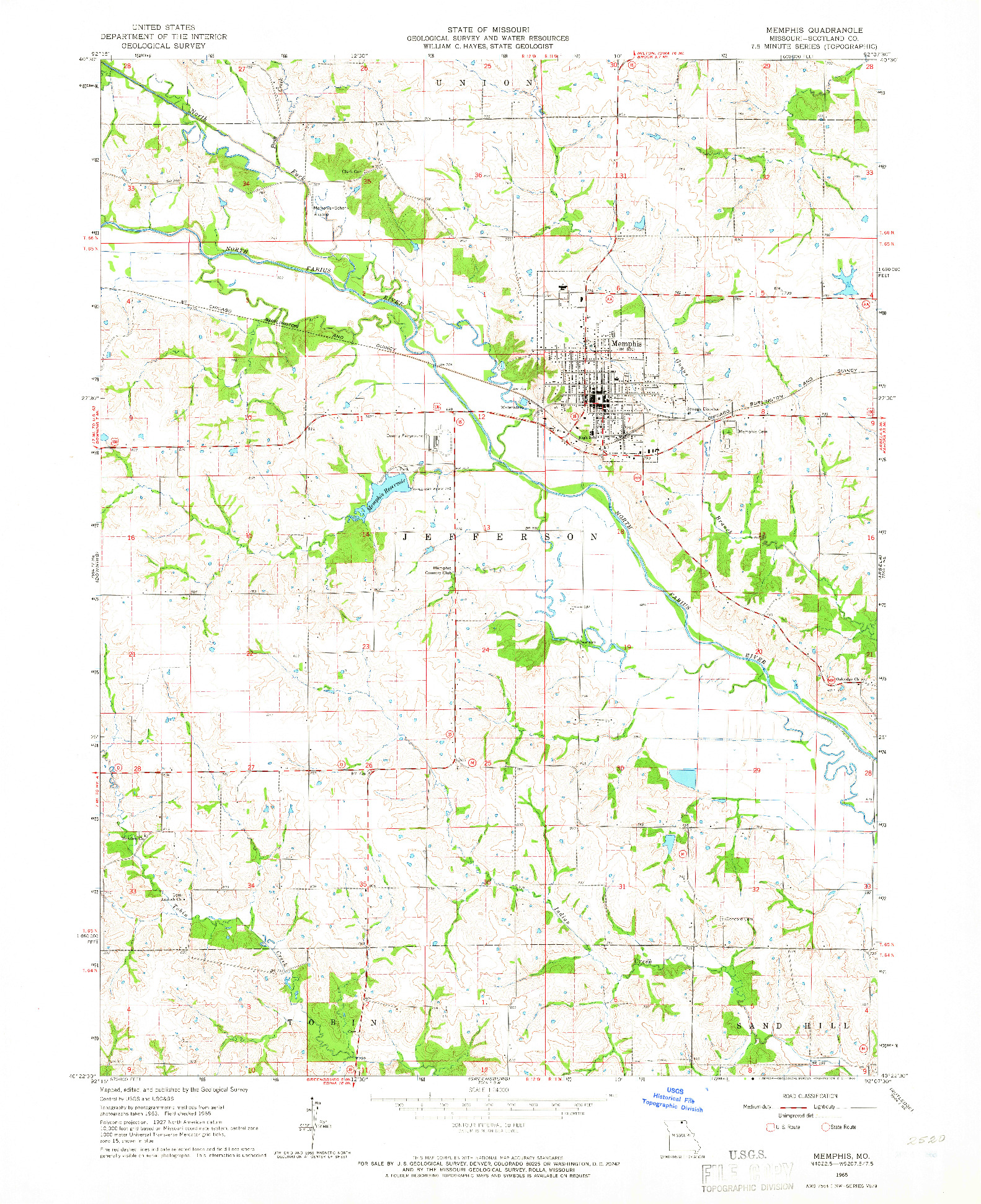 USGS 1:24000-SCALE QUADRANGLE FOR MEMPHIS, MO 1965