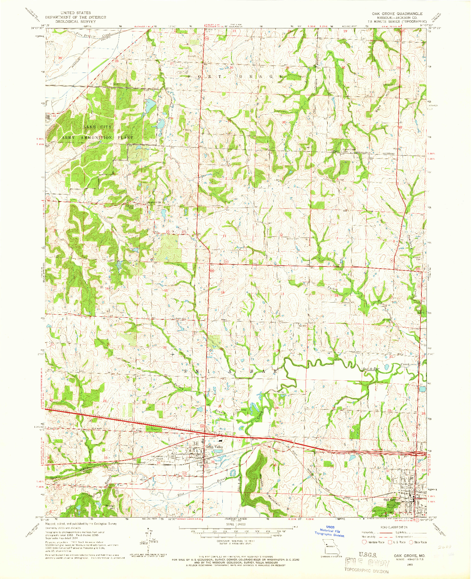 USGS 1:24000-SCALE QUADRANGLE FOR OAK GROVE, MO 1965