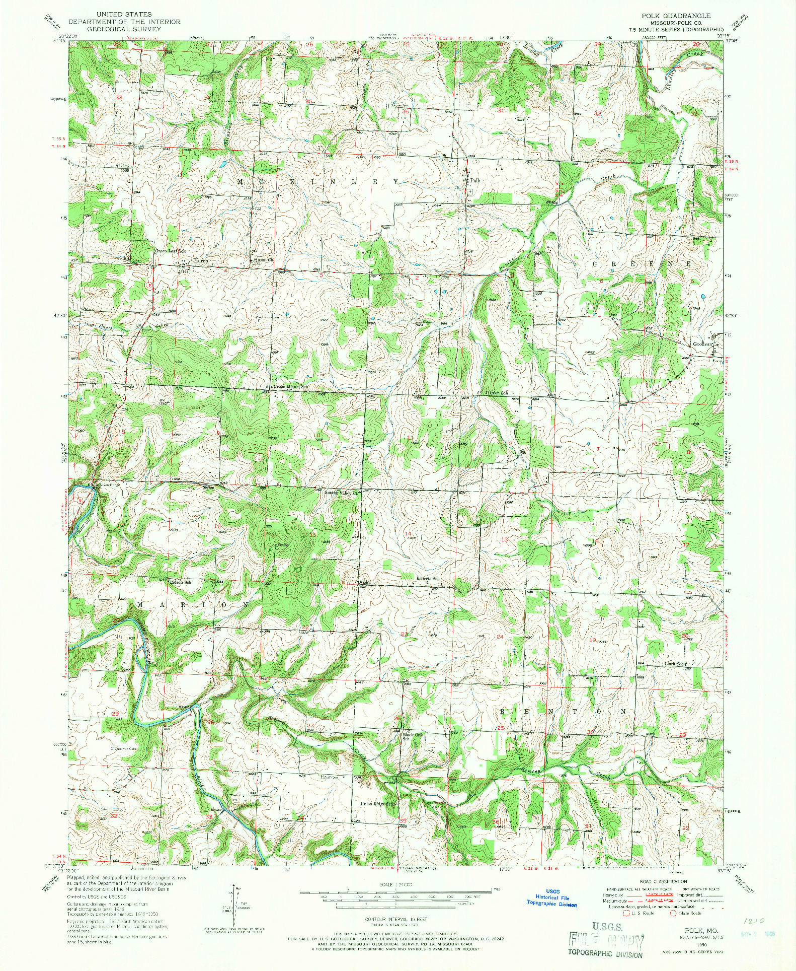 USGS 1:24000-SCALE QUADRANGLE FOR POLK, MO 1950