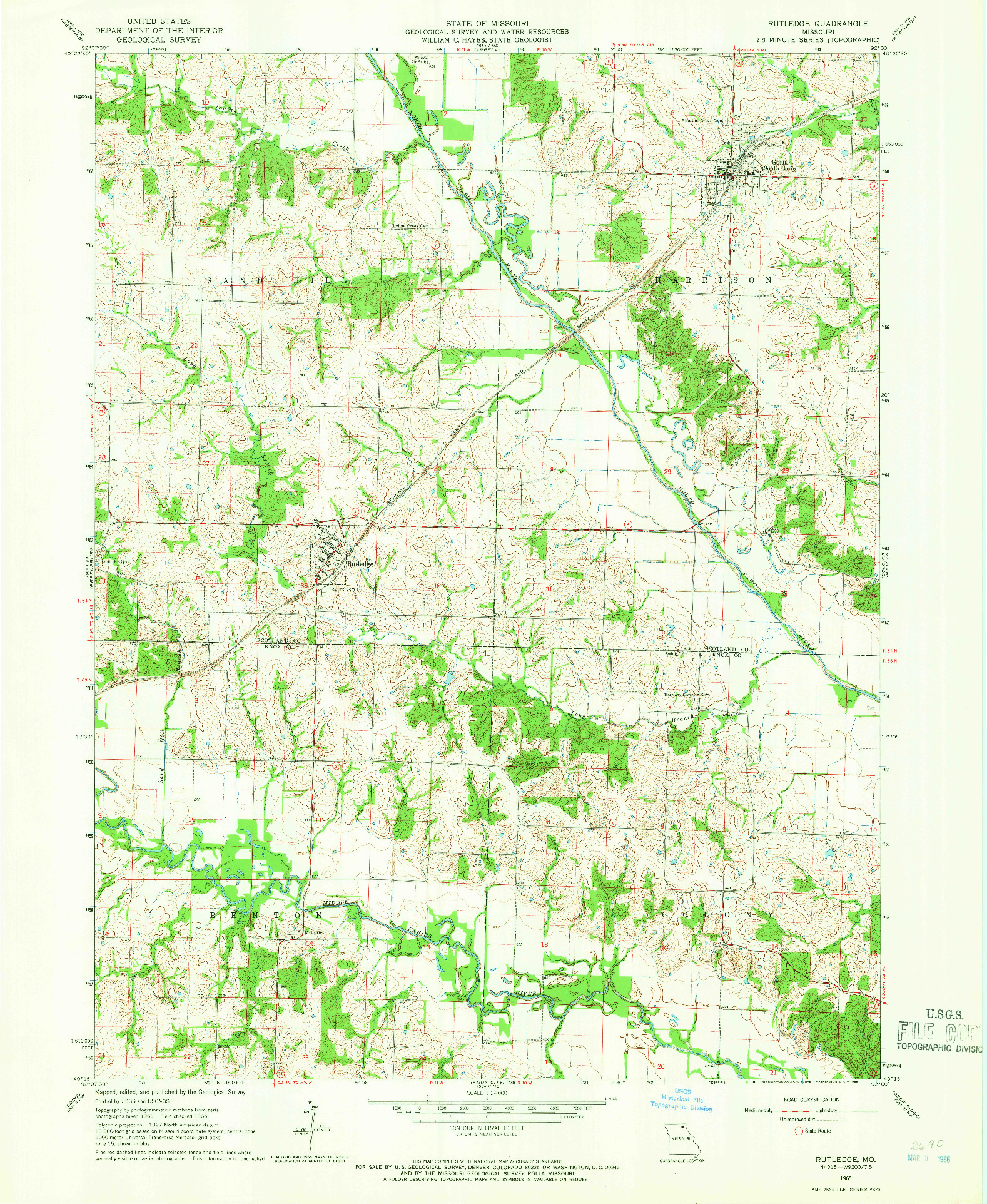 USGS 1:24000-SCALE QUADRANGLE FOR RUTLEDGE, MO 1965