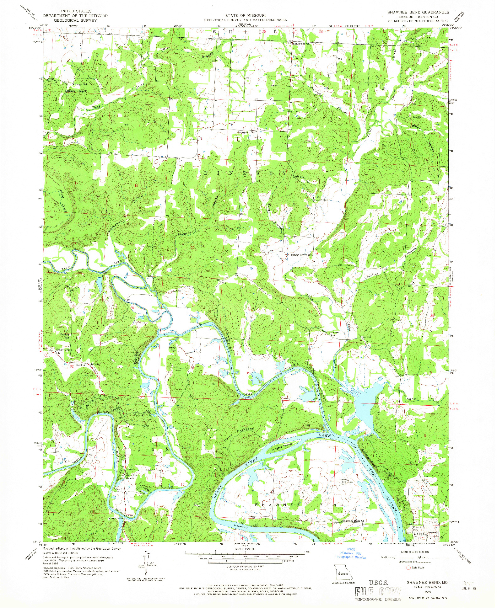 USGS 1:24000-SCALE QUADRANGLE FOR SHAWNEE BEND, MO 1959