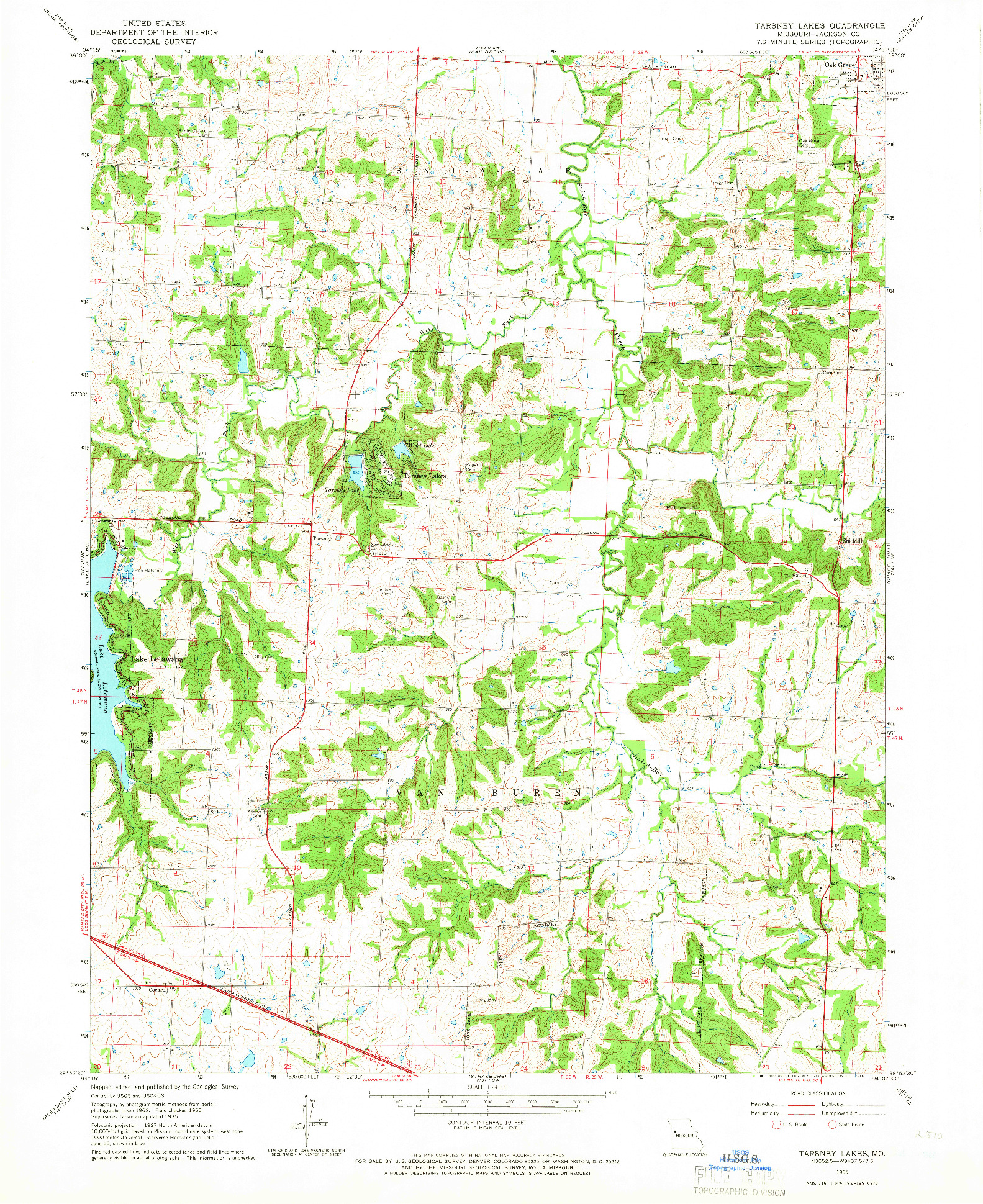 USGS 1:24000-SCALE QUADRANGLE FOR TARSNEY LAKES, MO 1965