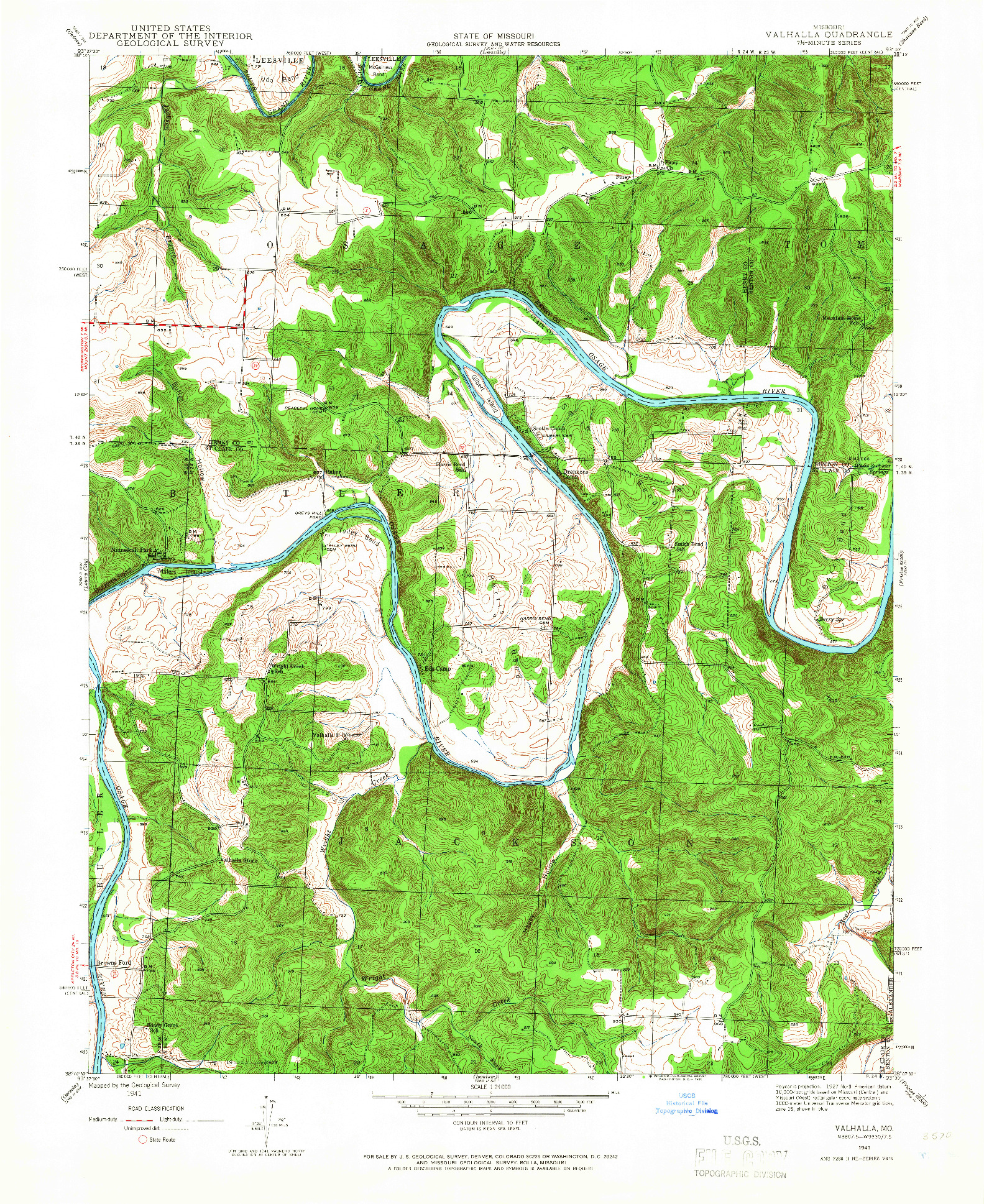 USGS 1:24000-SCALE QUADRANGLE FOR VALHALLA, MO 1941