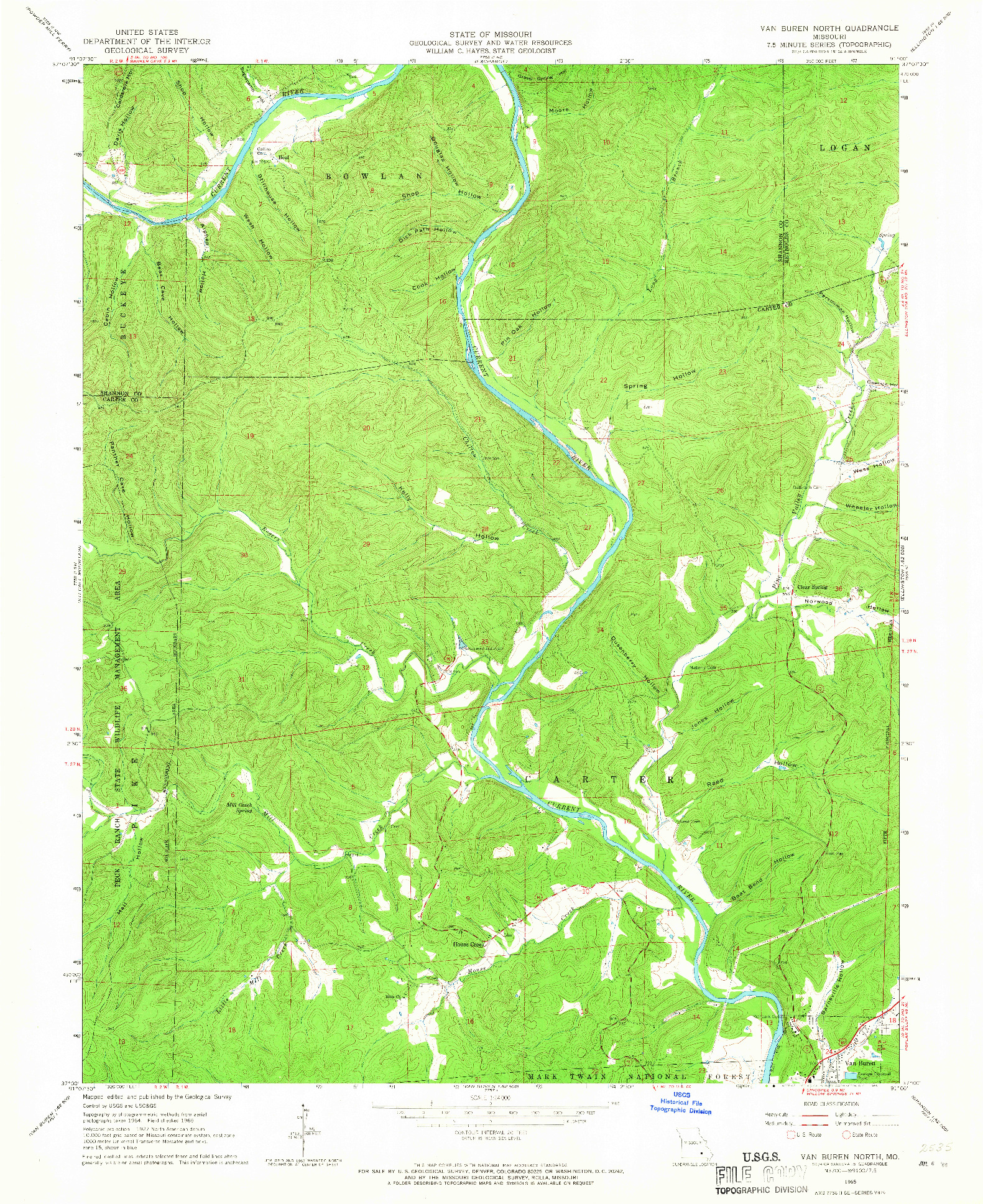 USGS 1:24000-SCALE QUADRANGLE FOR VAN BUREN NORTH, MO 1965