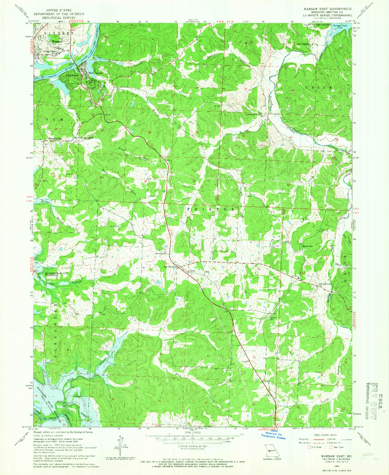 USGS 1:24000-SCALE QUADRANGLE FOR WARSAW EAST, MO 1964