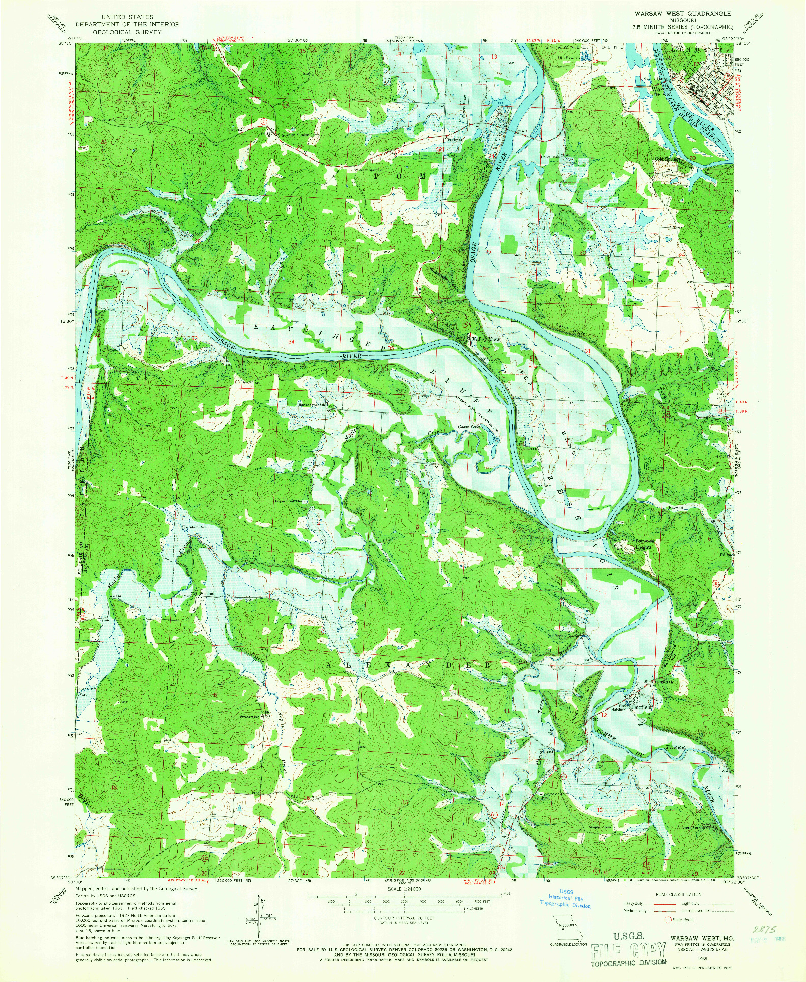 USGS 1:24000-SCALE QUADRANGLE FOR WARSAW WEST, MO 1965