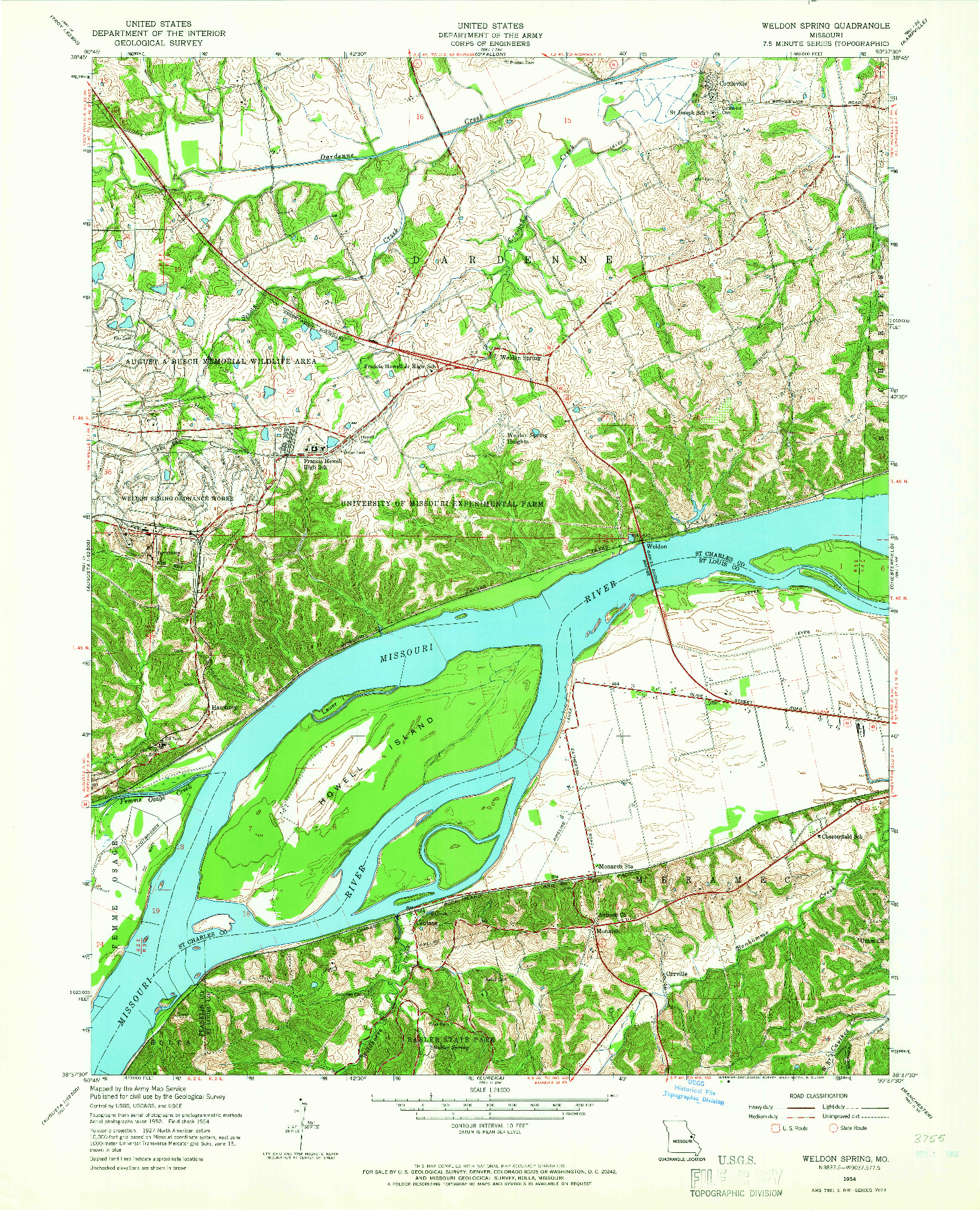 USGS 1:24000-SCALE QUADRANGLE FOR WELDON SPRING, MO 1954