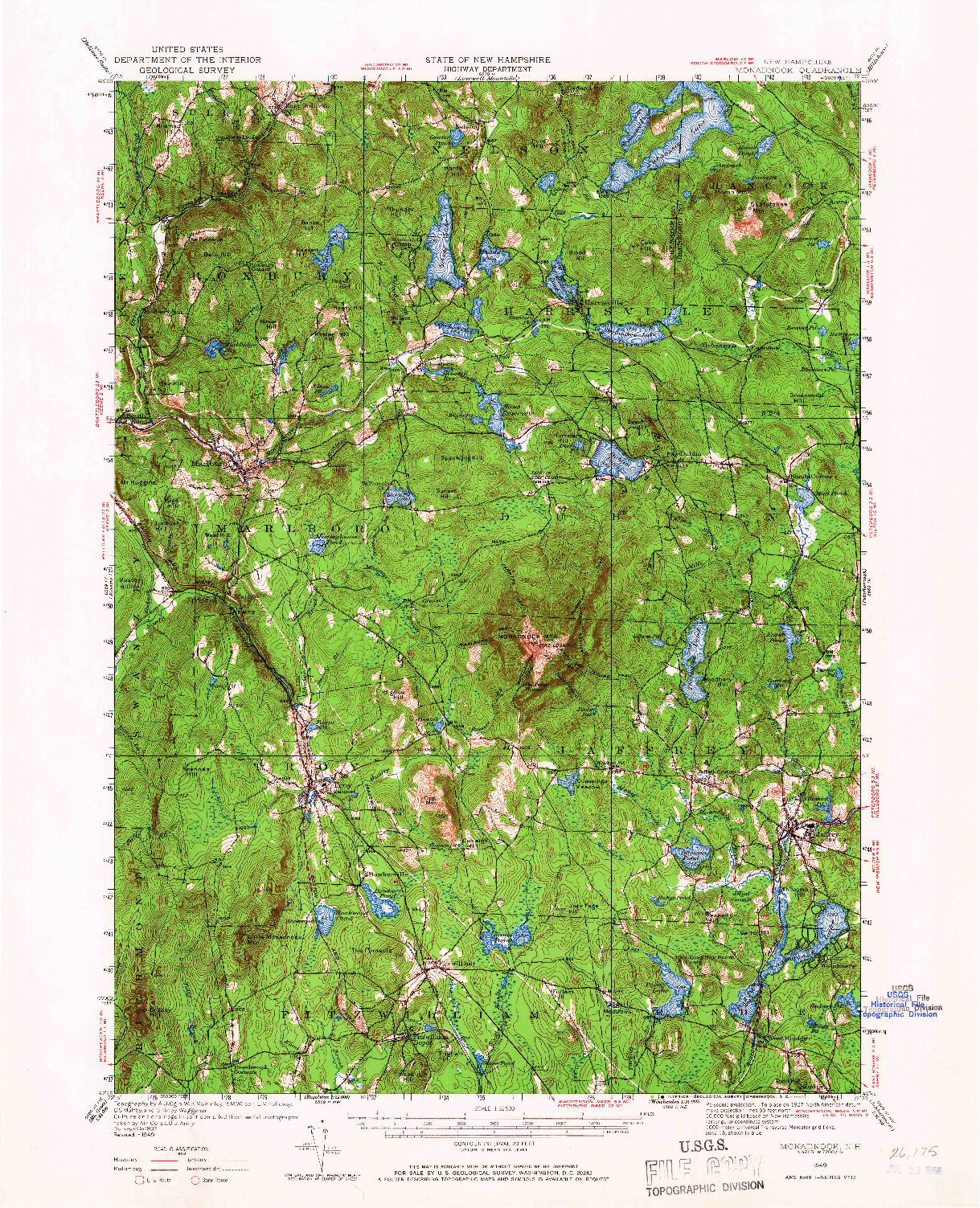 USGS 1:62500-SCALE QUADRANGLE FOR MONADNOCK, NH 1949