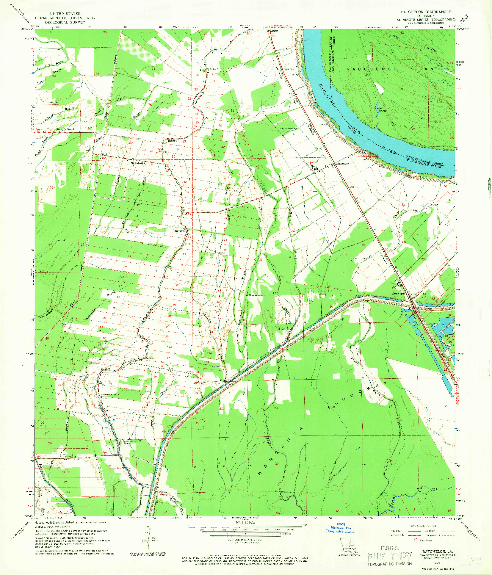 USGS 1:24000-SCALE QUADRANGLE FOR BATCHELOR, LA 1965