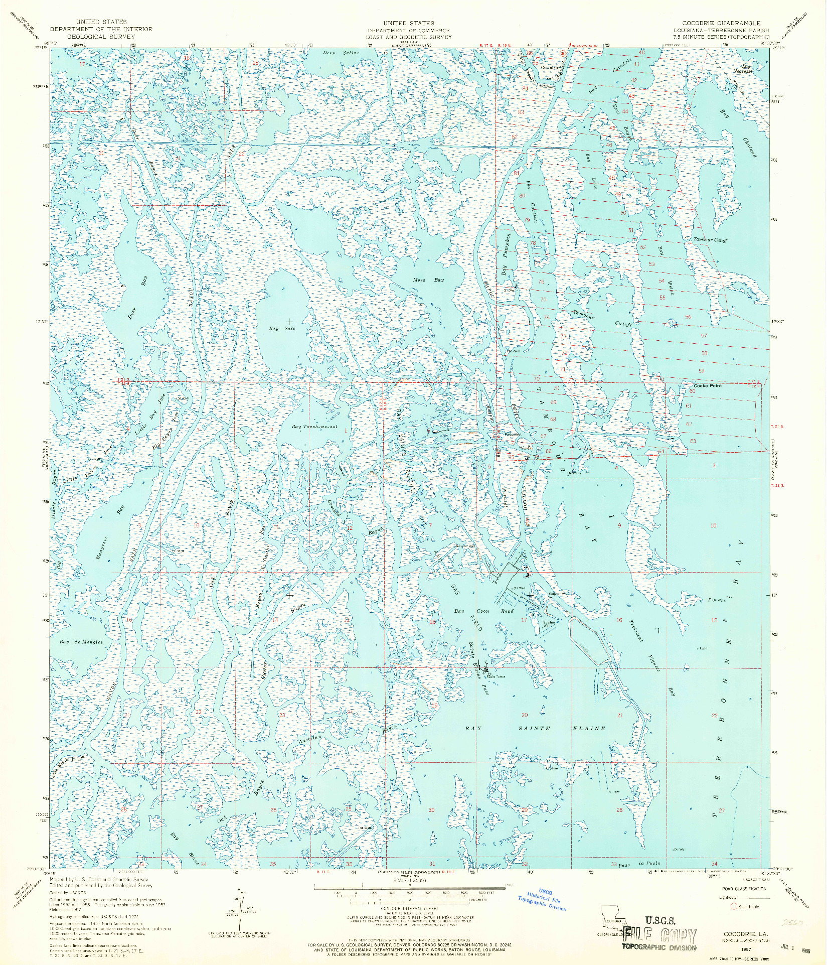 USGS 1:24000-SCALE QUADRANGLE FOR COCODRIE, LA 1957