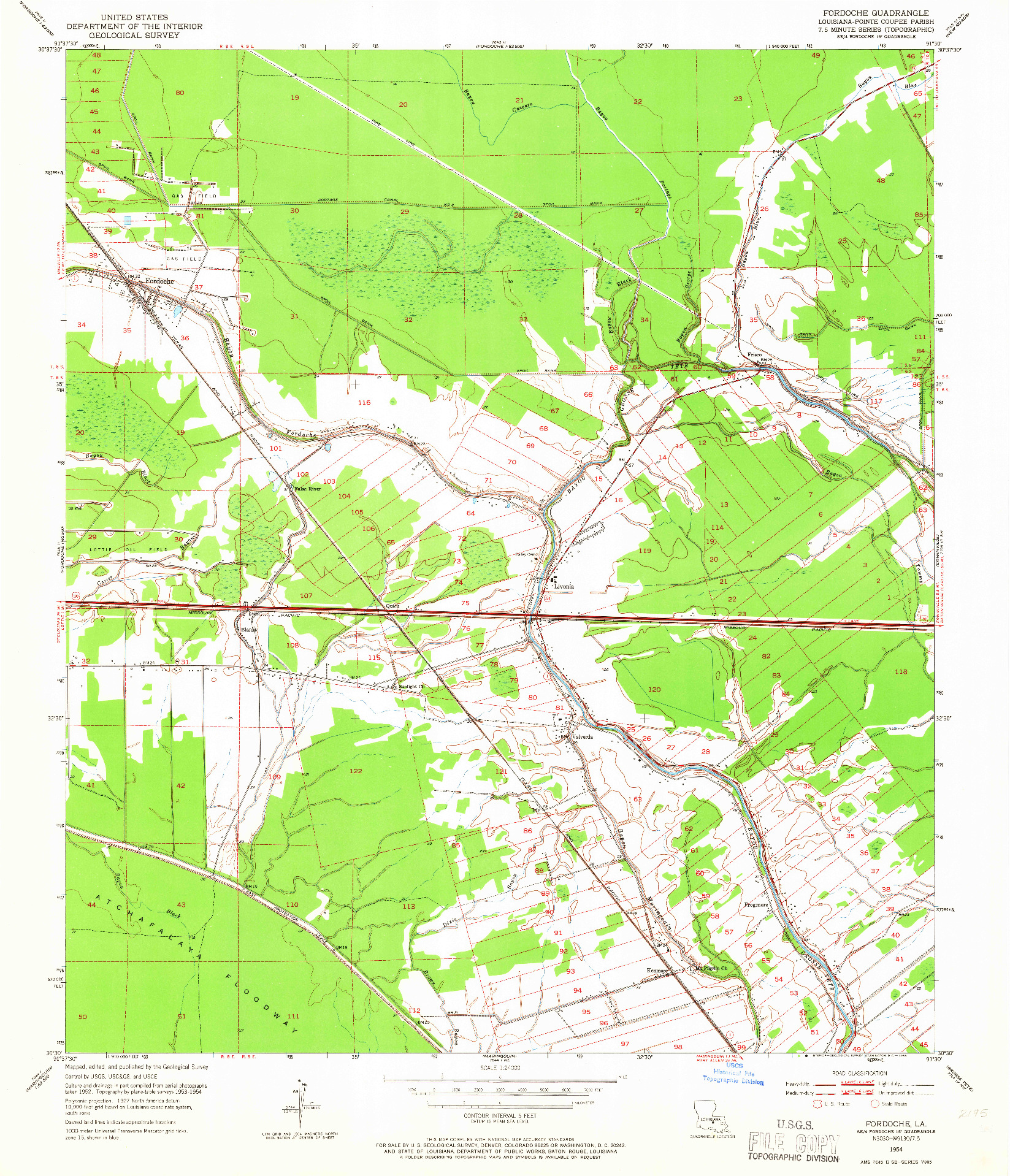 USGS 1:24000-SCALE QUADRANGLE FOR FORDOCHE, LA 1954
