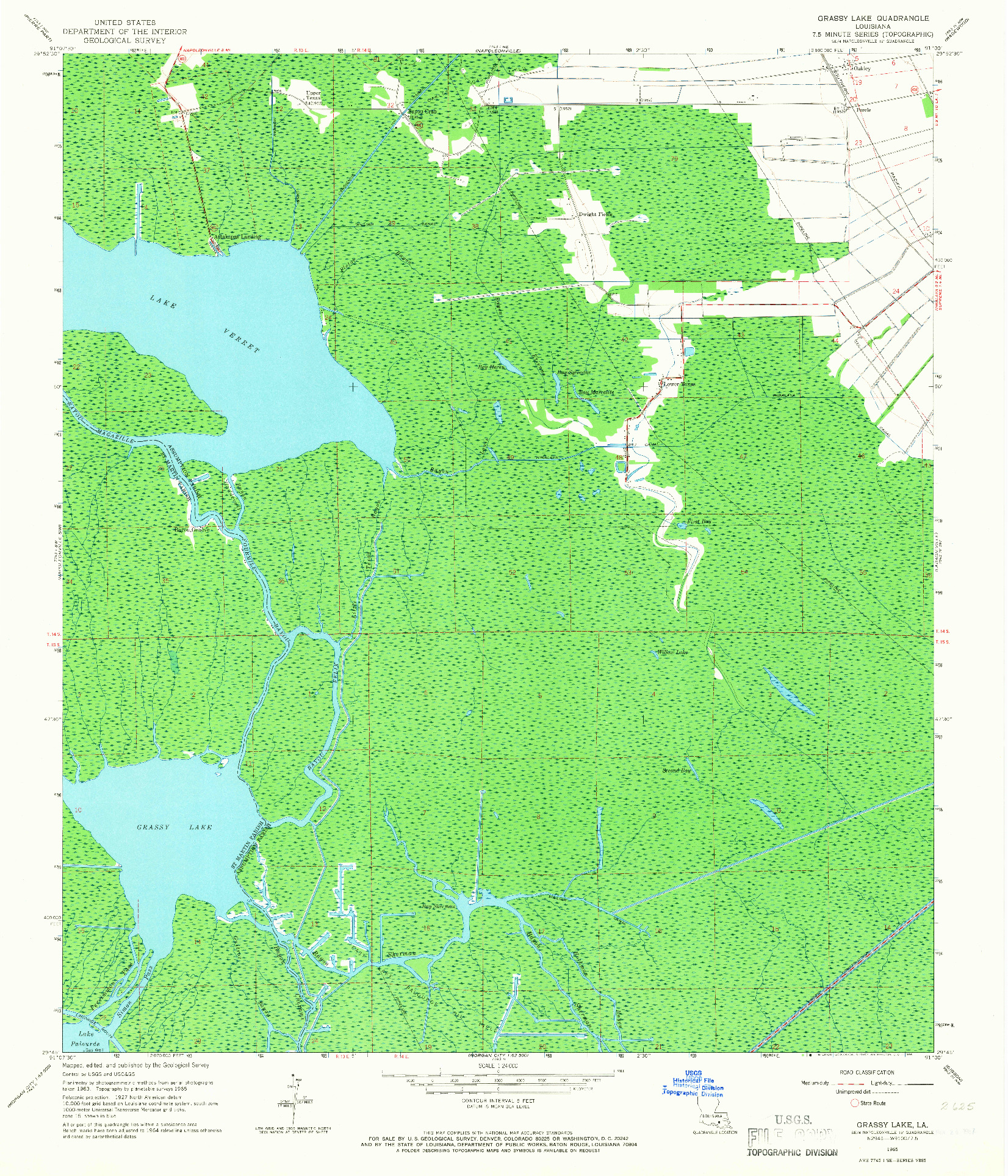 USGS 1:24000-SCALE QUADRANGLE FOR GRASSY LAKE, LA 1965