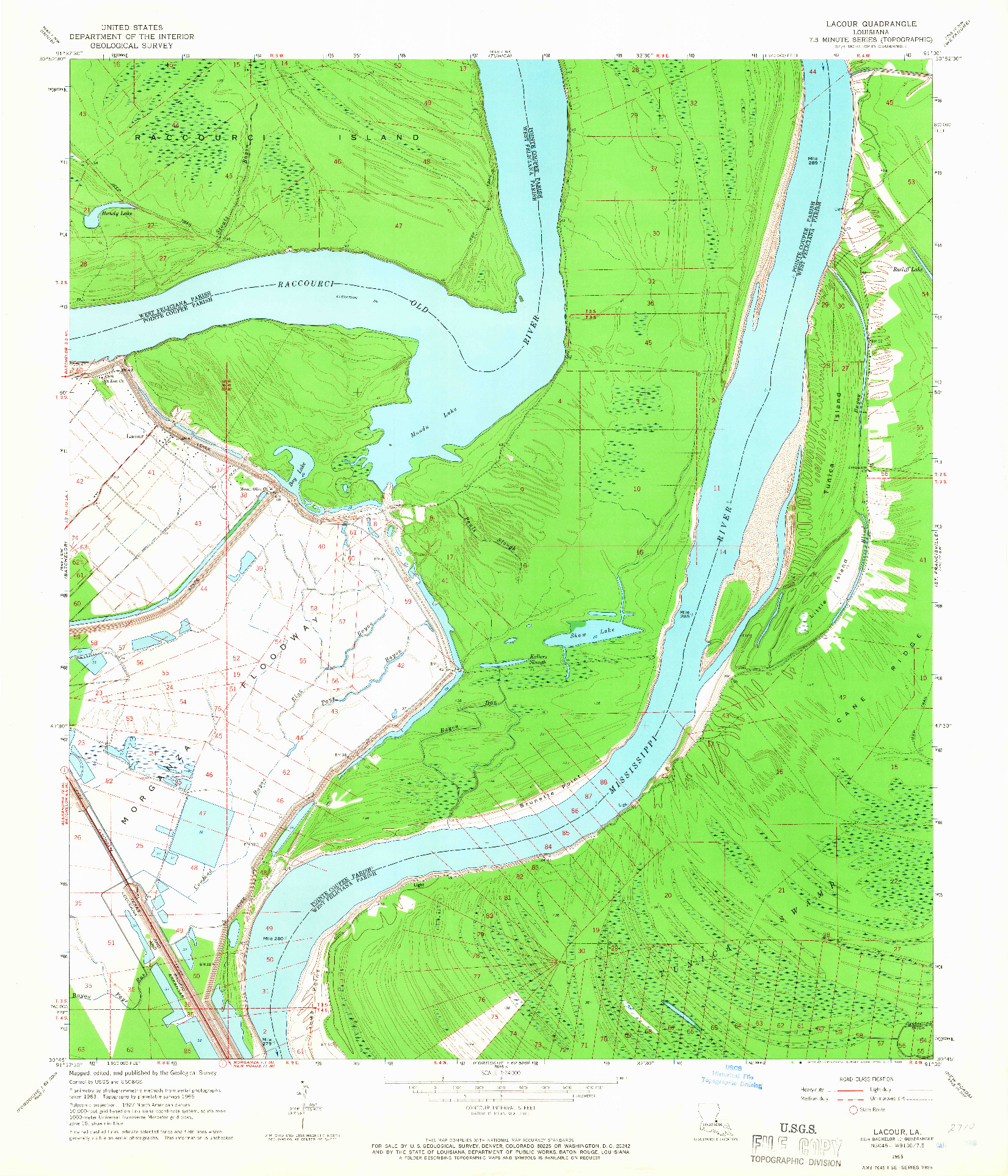 USGS 1:24000-SCALE QUADRANGLE FOR LACOUR, LA 1965