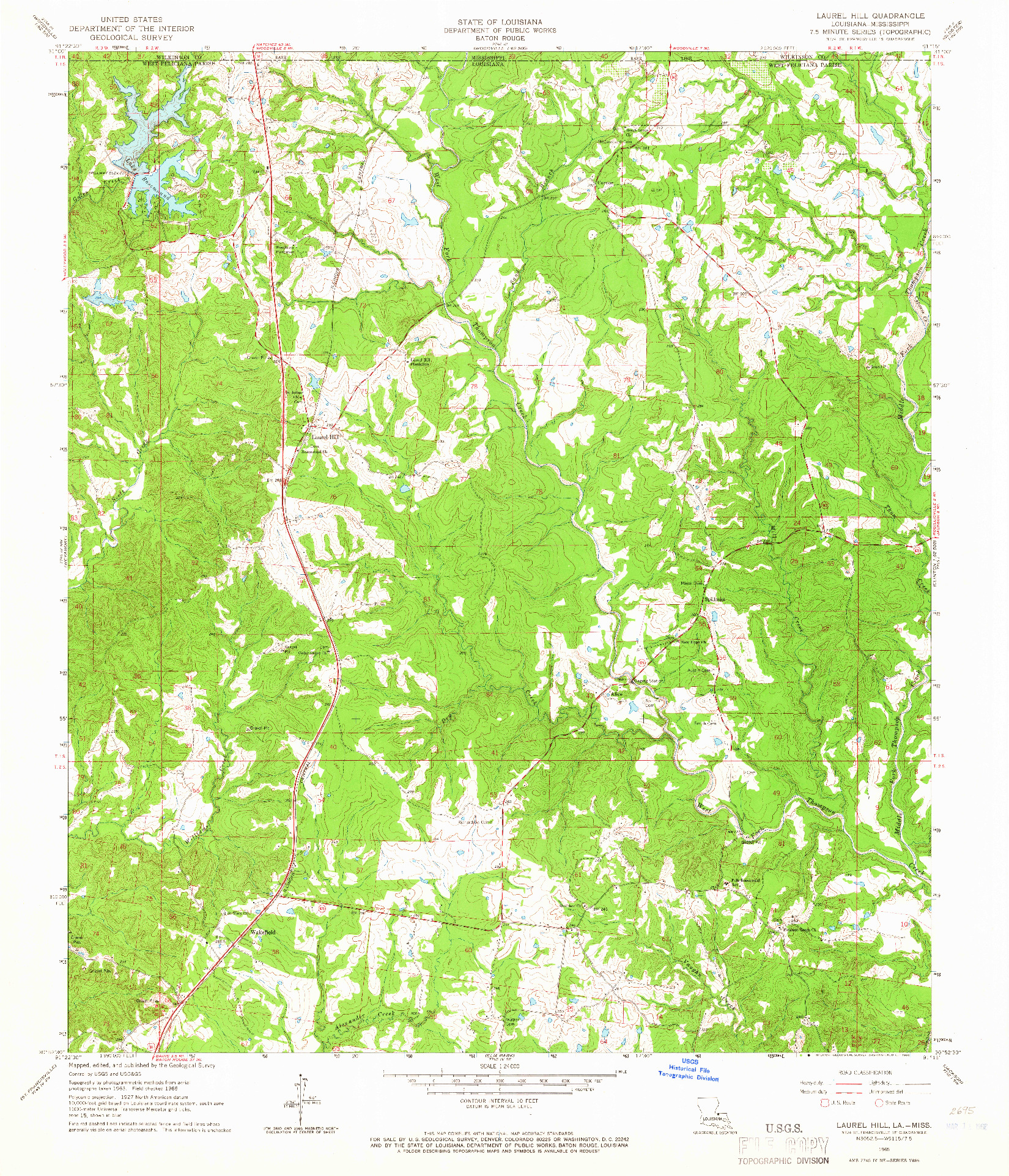 USGS 1:24000-SCALE QUADRANGLE FOR LAUREL HILL, LA 1965