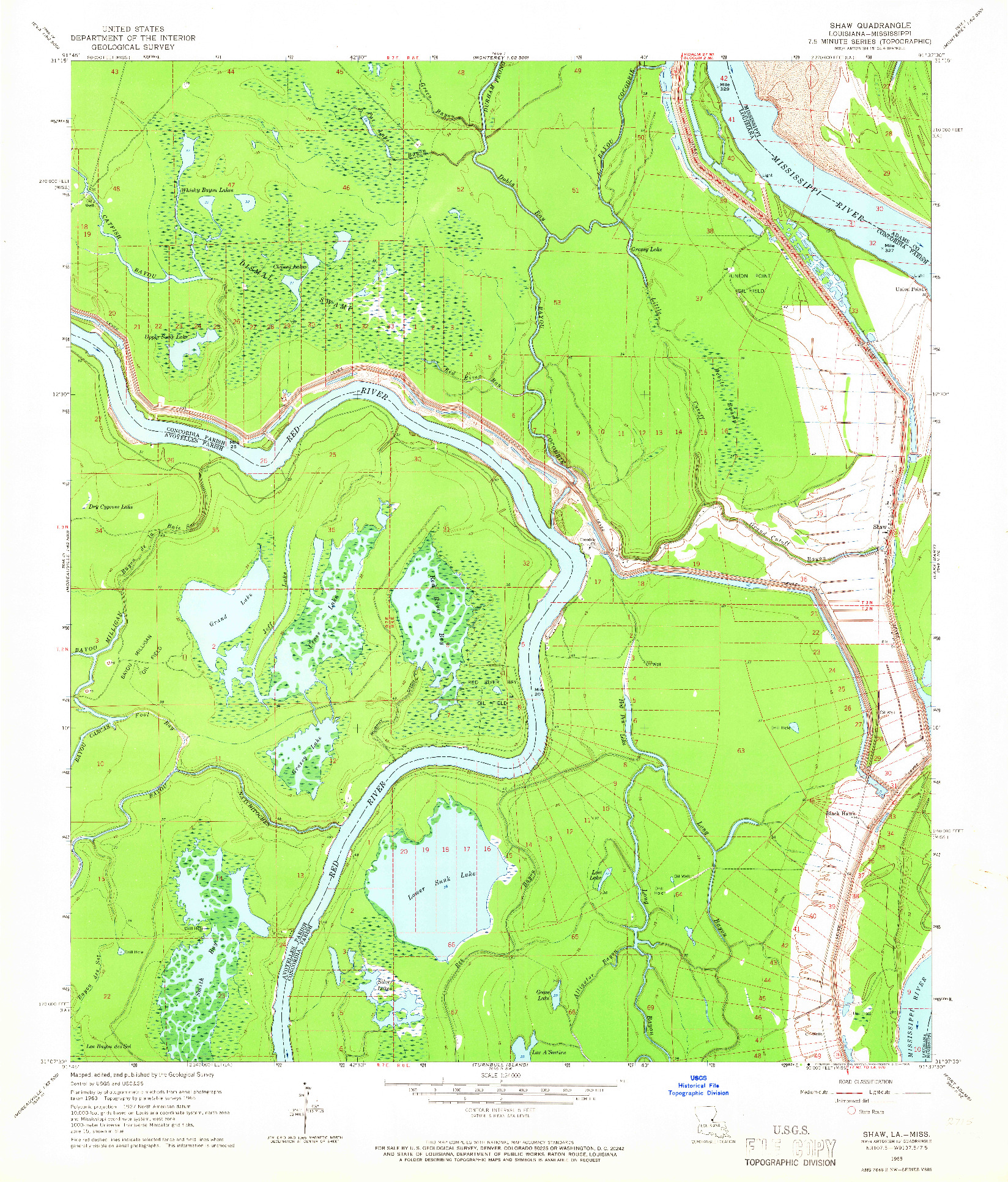 USGS 1:24000-SCALE QUADRANGLE FOR SHAW, LA 1965