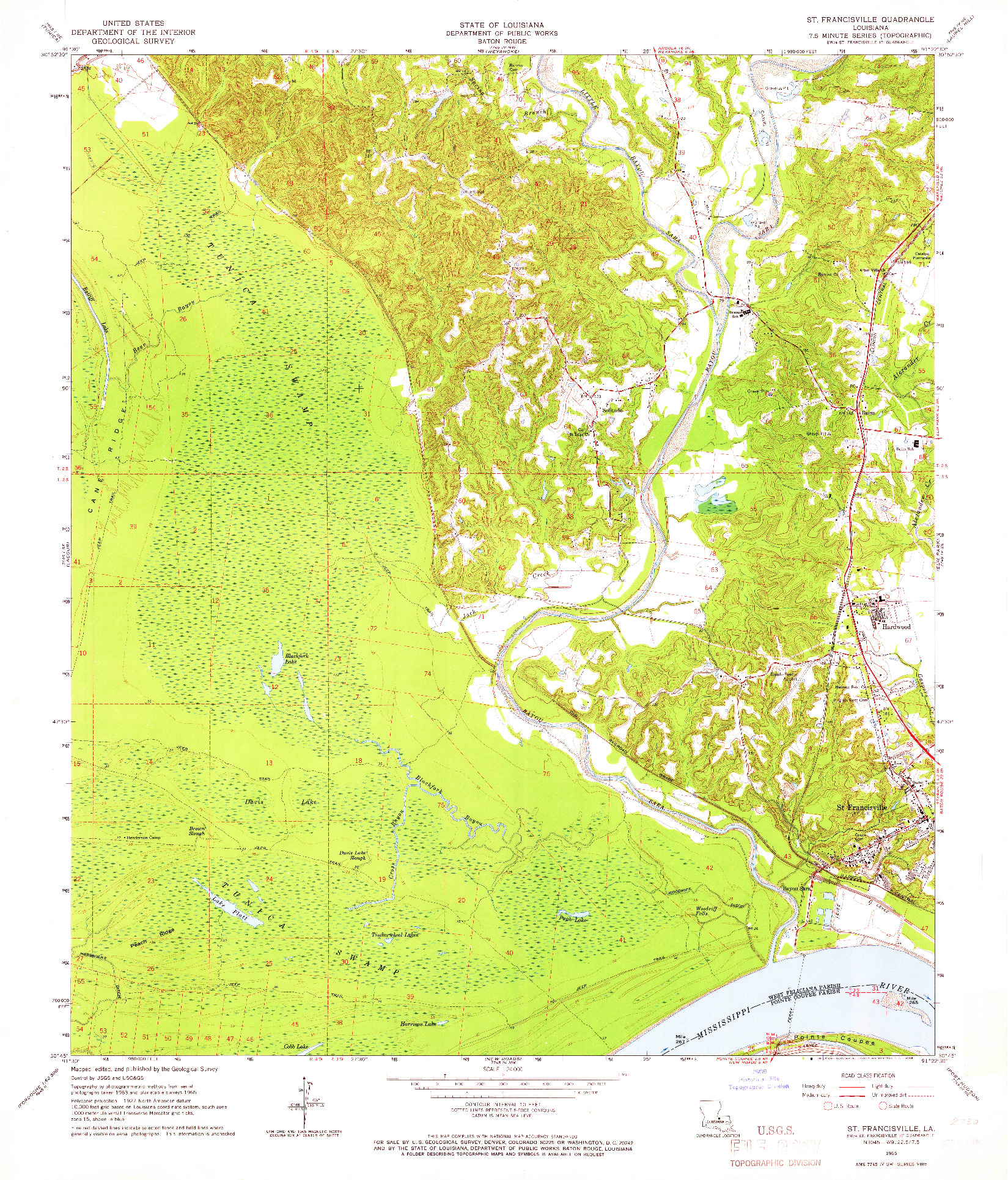 USGS 1:24000-SCALE QUADRANGLE FOR ST. FRANCISVILLE, LA 1965