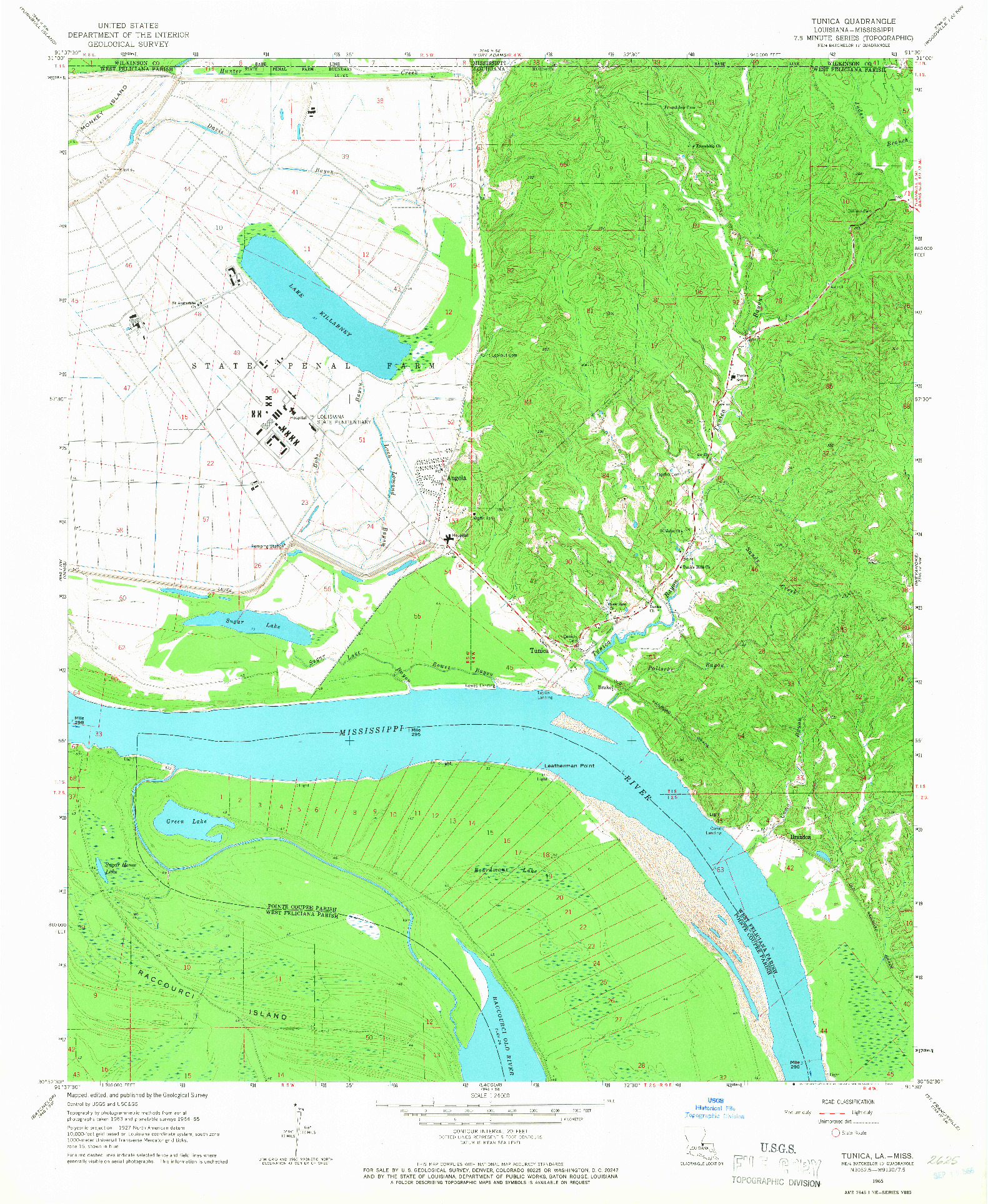 USGS 1:24000-SCALE QUADRANGLE FOR TUNICA, LA 1965