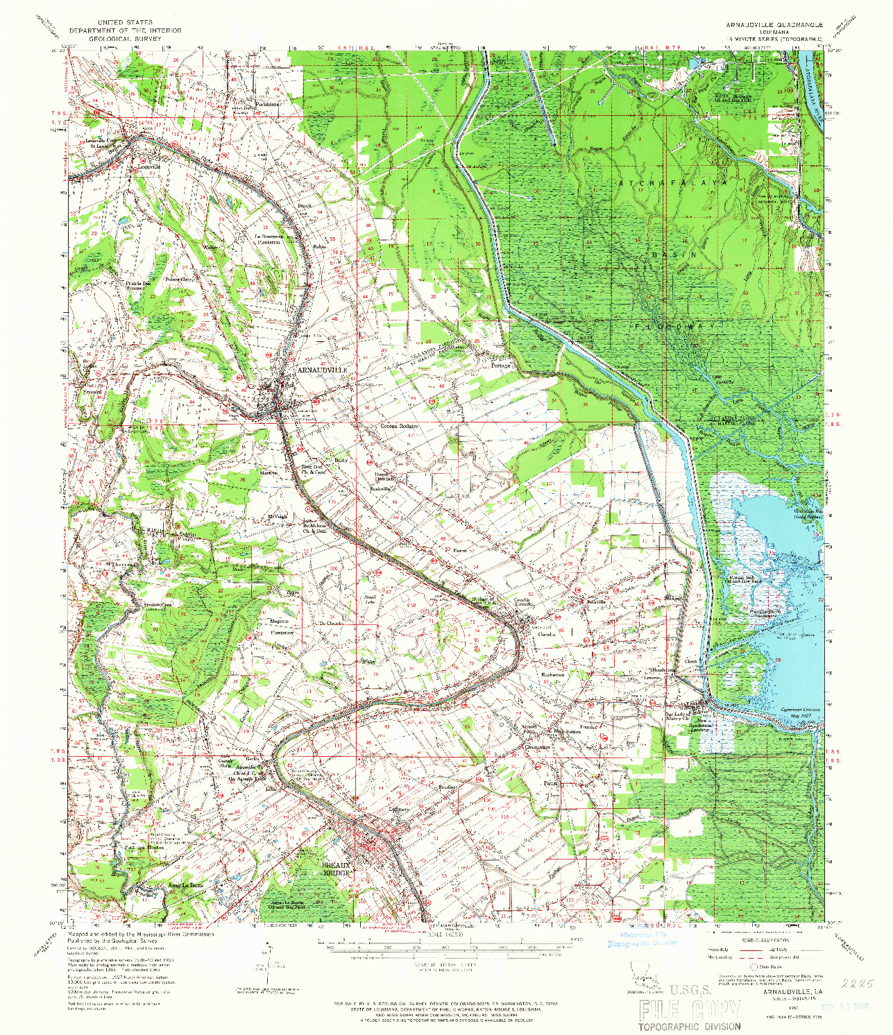 USGS 1:62500-SCALE QUADRANGLE FOR ARNAUDVILLE, LA 1963