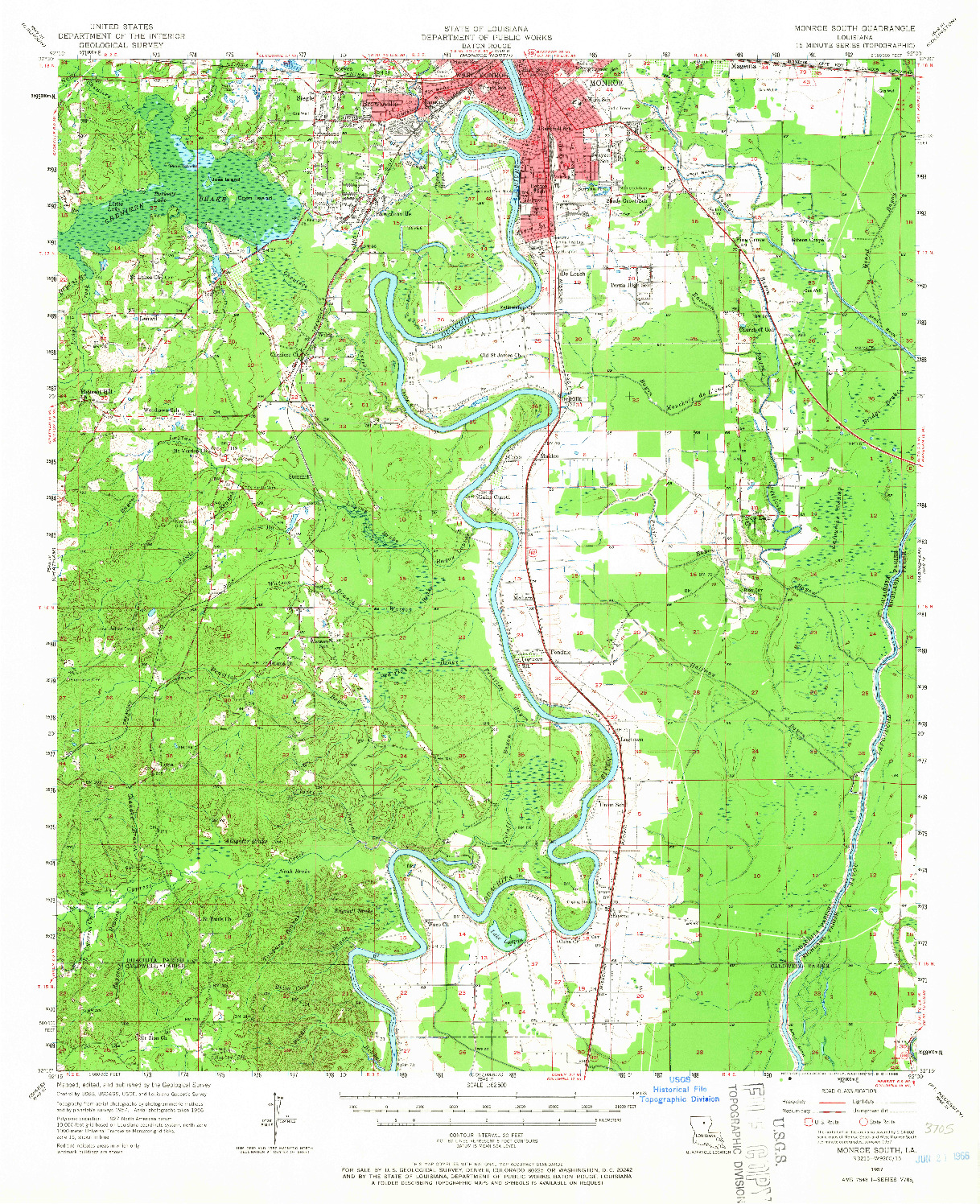 USGS 1:62500-SCALE QUADRANGLE FOR MONROE SOUTH, LA 1957