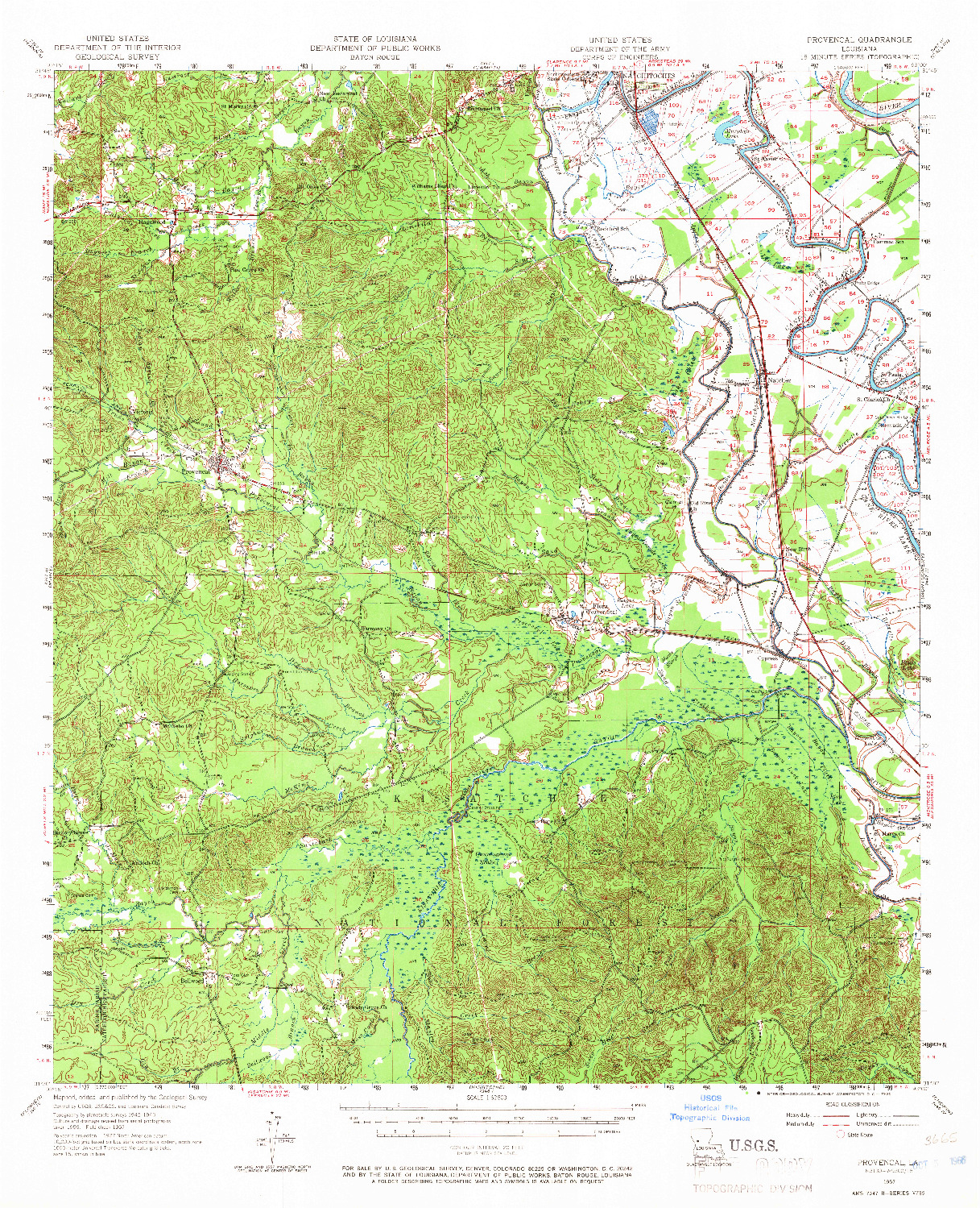 USGS 1:62500-SCALE QUADRANGLE FOR PROVENCAL, LA 1957