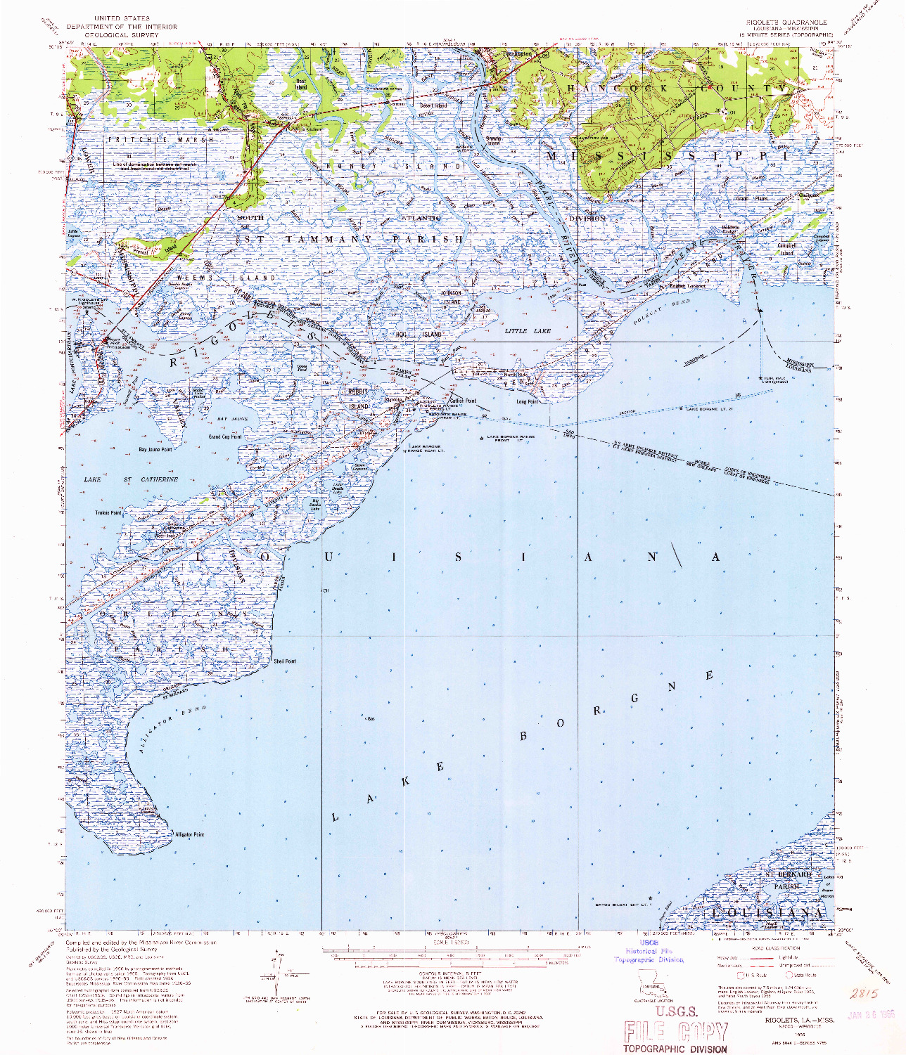 USGS 1:62500-SCALE QUADRANGLE FOR RIGOLETS, LA 1956