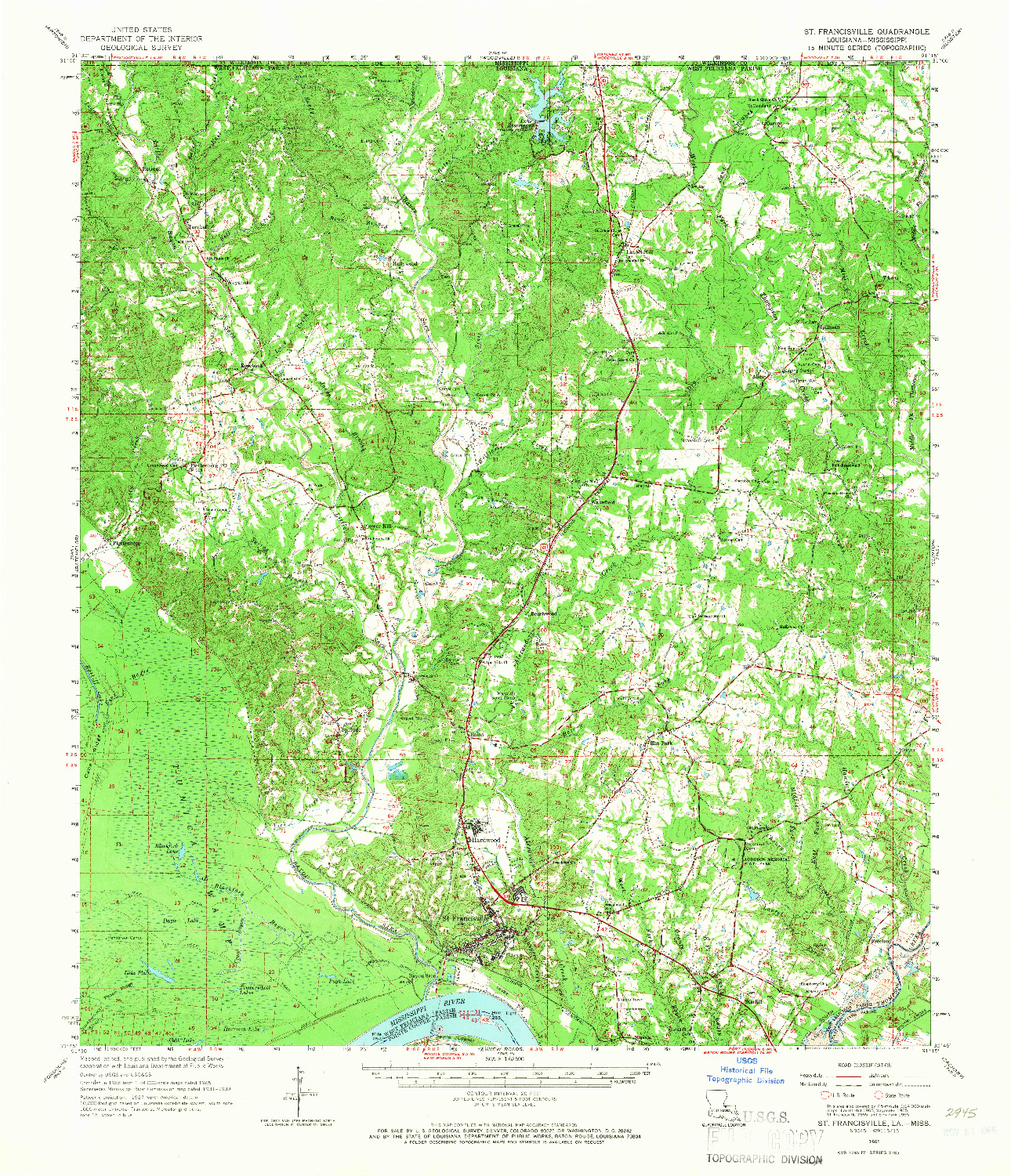 USGS 1:62500-SCALE QUADRANGLE FOR ST. FRANCISVILLE, LA 1965